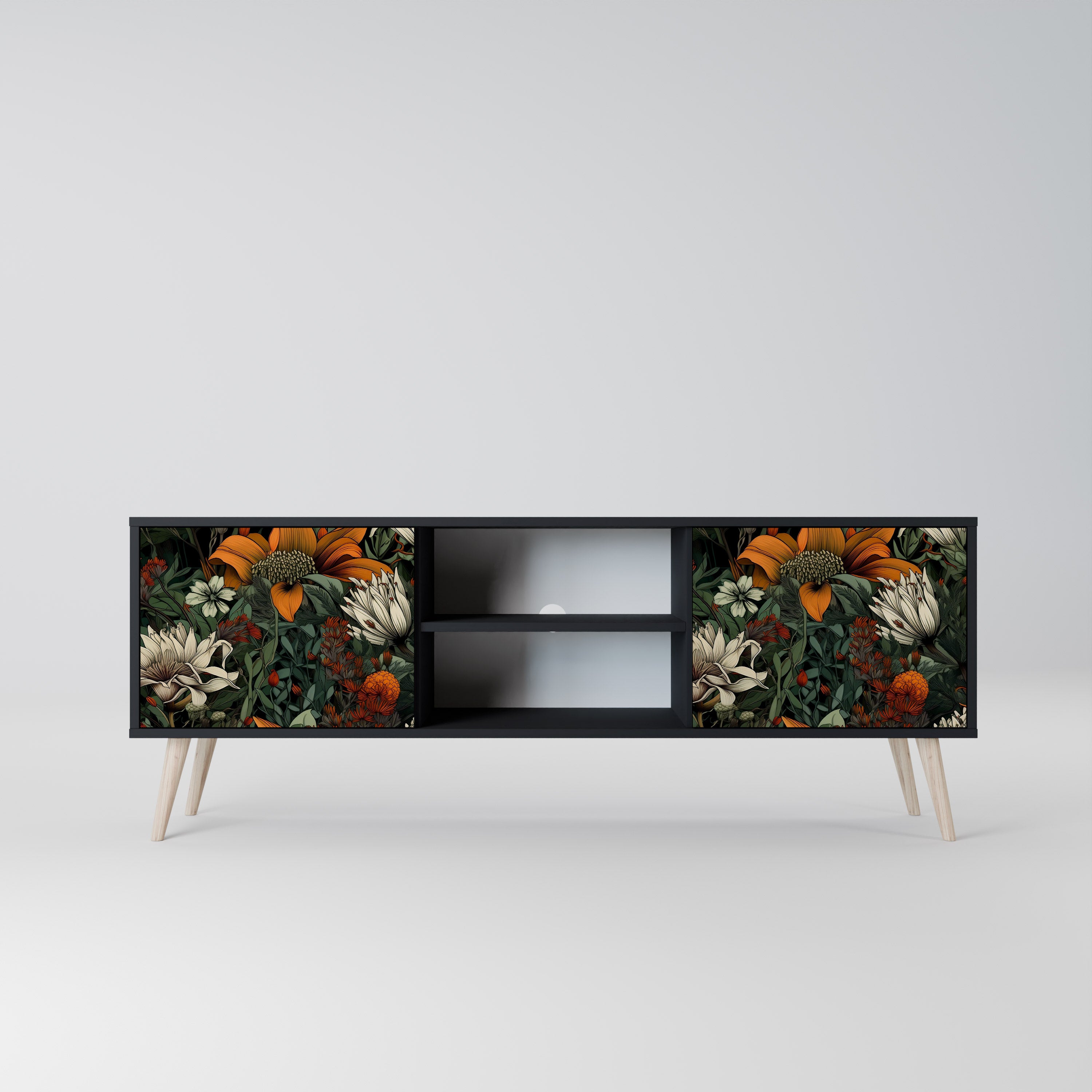 Mueble de TV de 2 puertas MIDNIGHT SPROUT con acabado negro