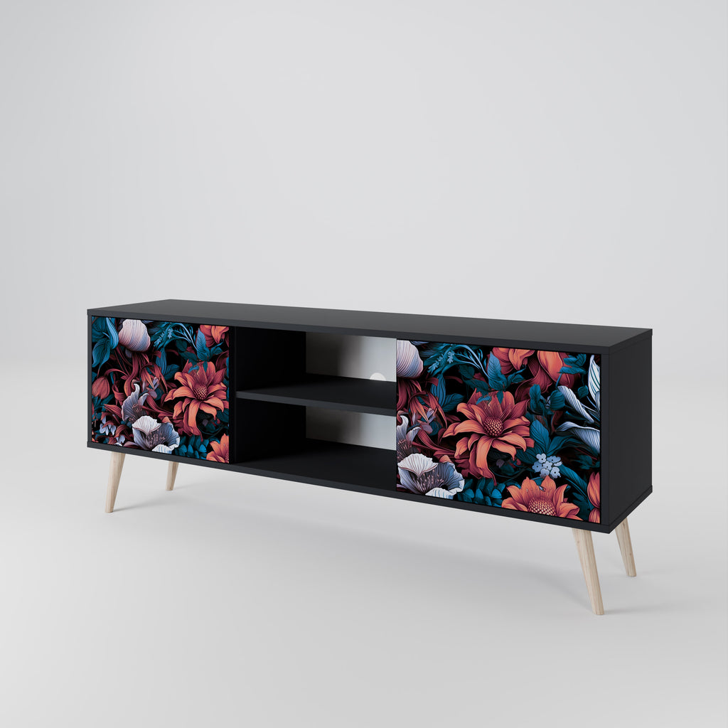 Mueble de TV de dos puertas ETHEREAL BLOSSOMS con acabado negro