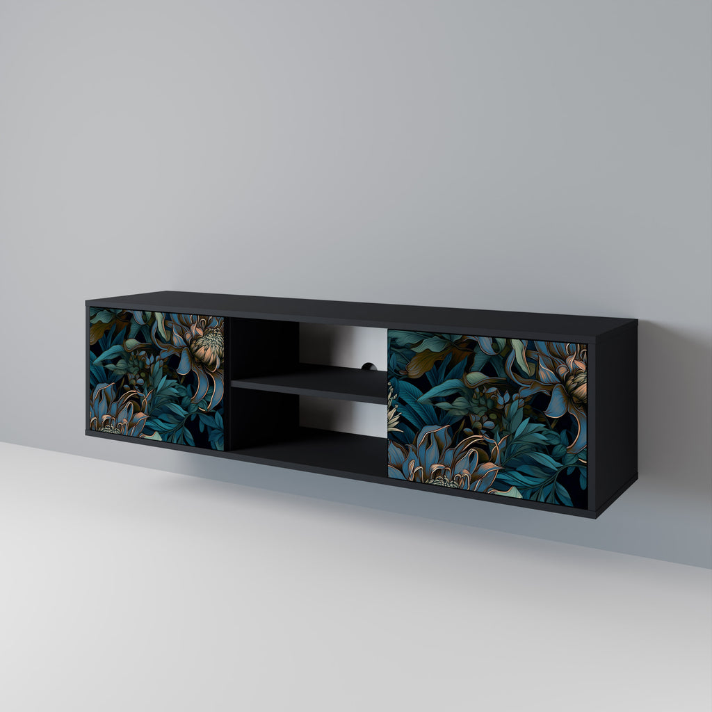 Mueble de TV de 2 puertas TWILIGHT BLOOM con acabado negro