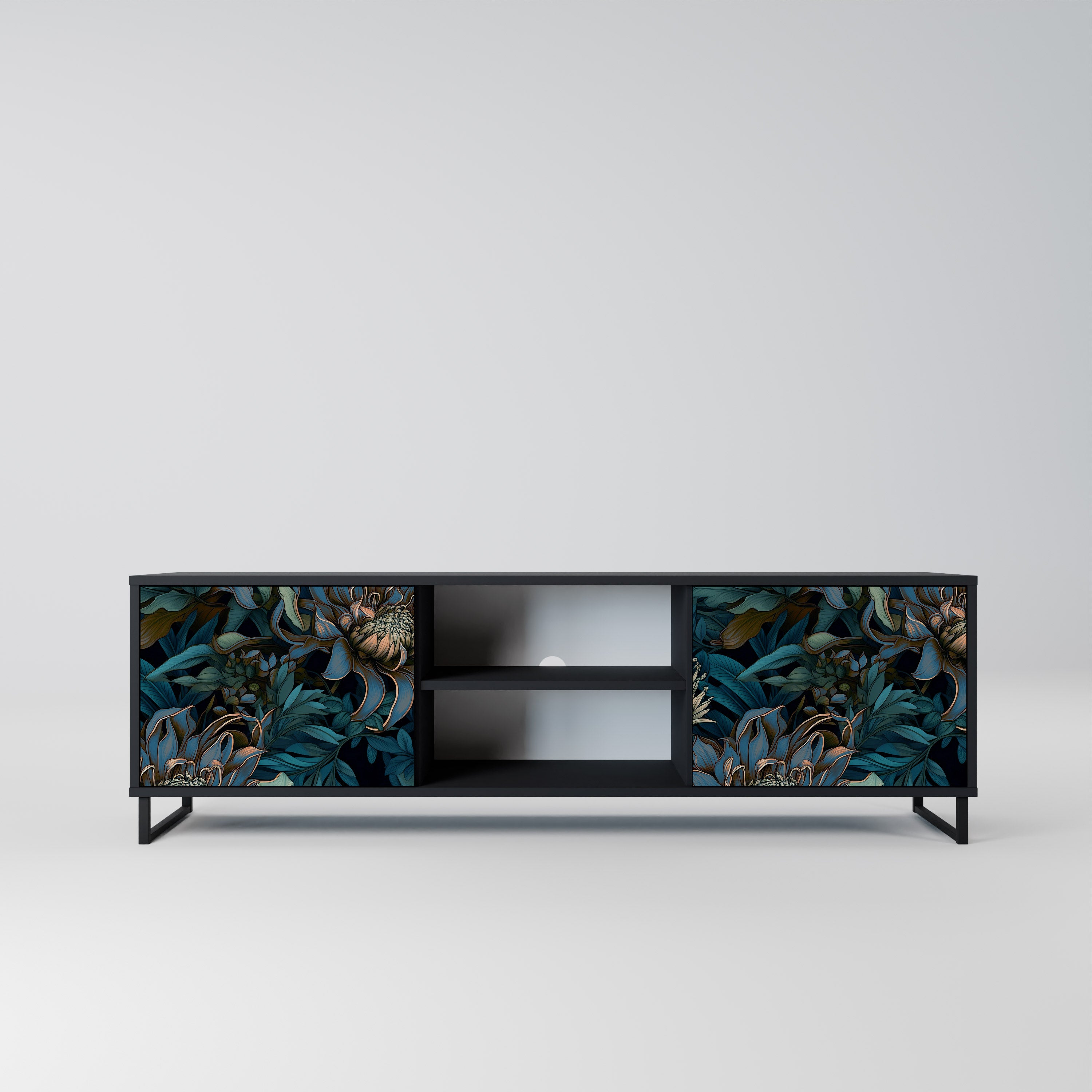 Mueble de TV de 2 puertas TWILIGHT BLOOM con acabado negro