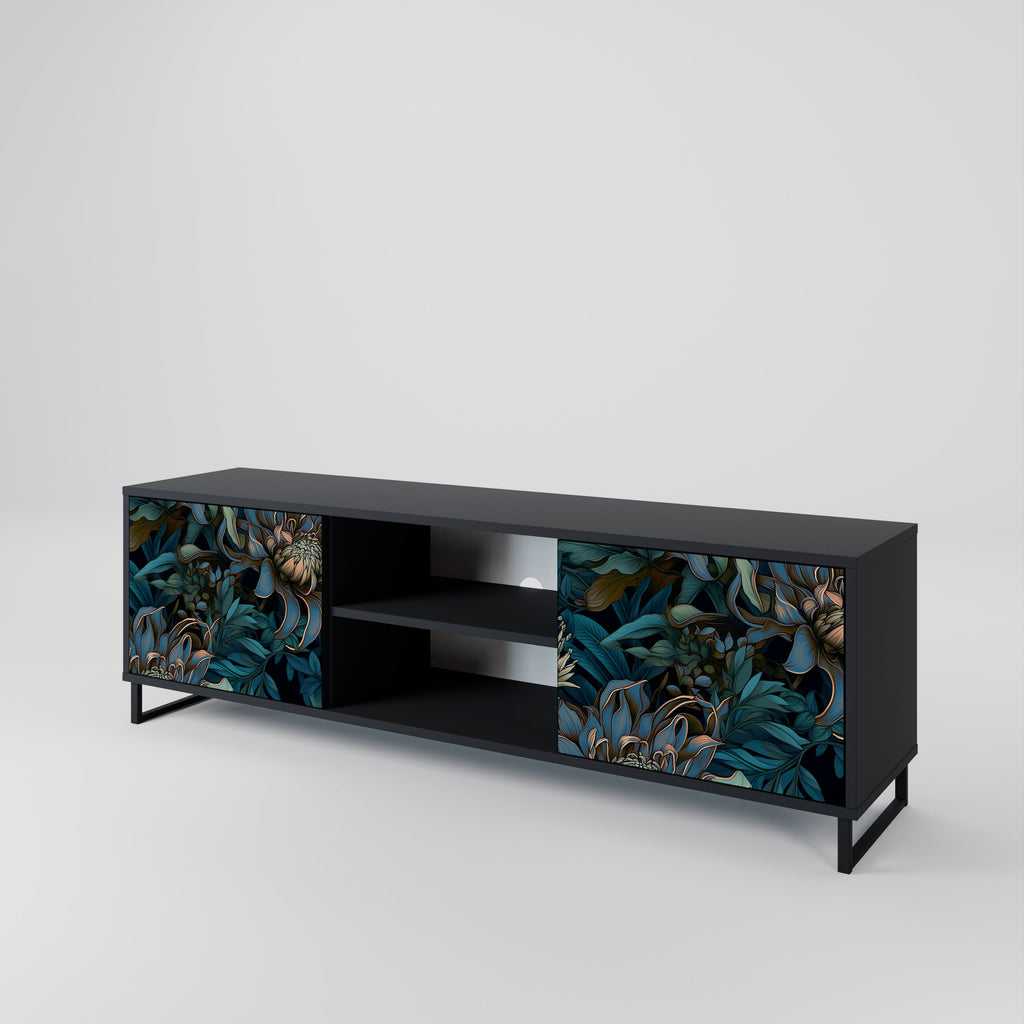 Mueble de TV de 2 puertas TWILIGHT BLOOM con acabado negro