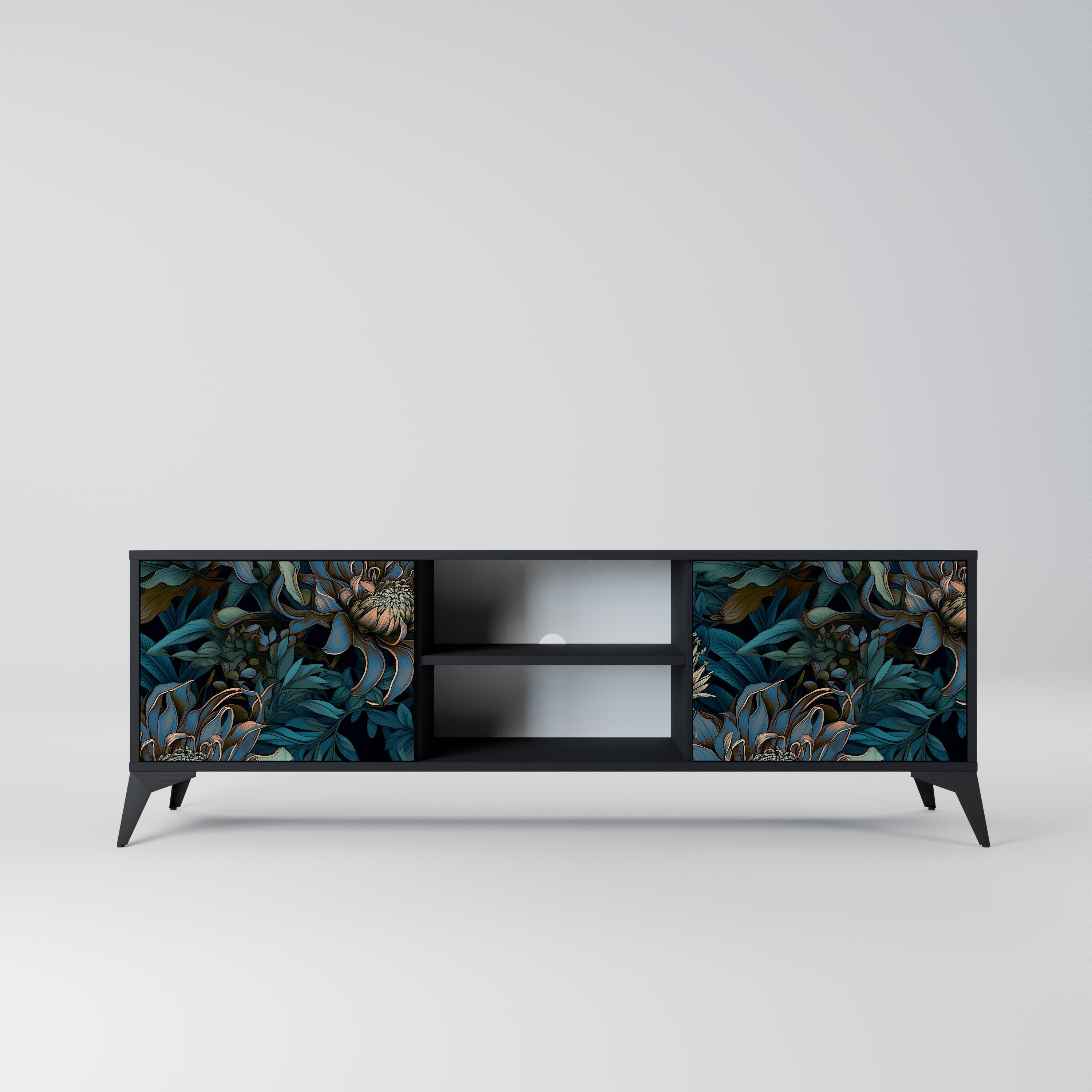 Mueble de TV de 2 puertas TWILIGHT BLOOM con acabado negro