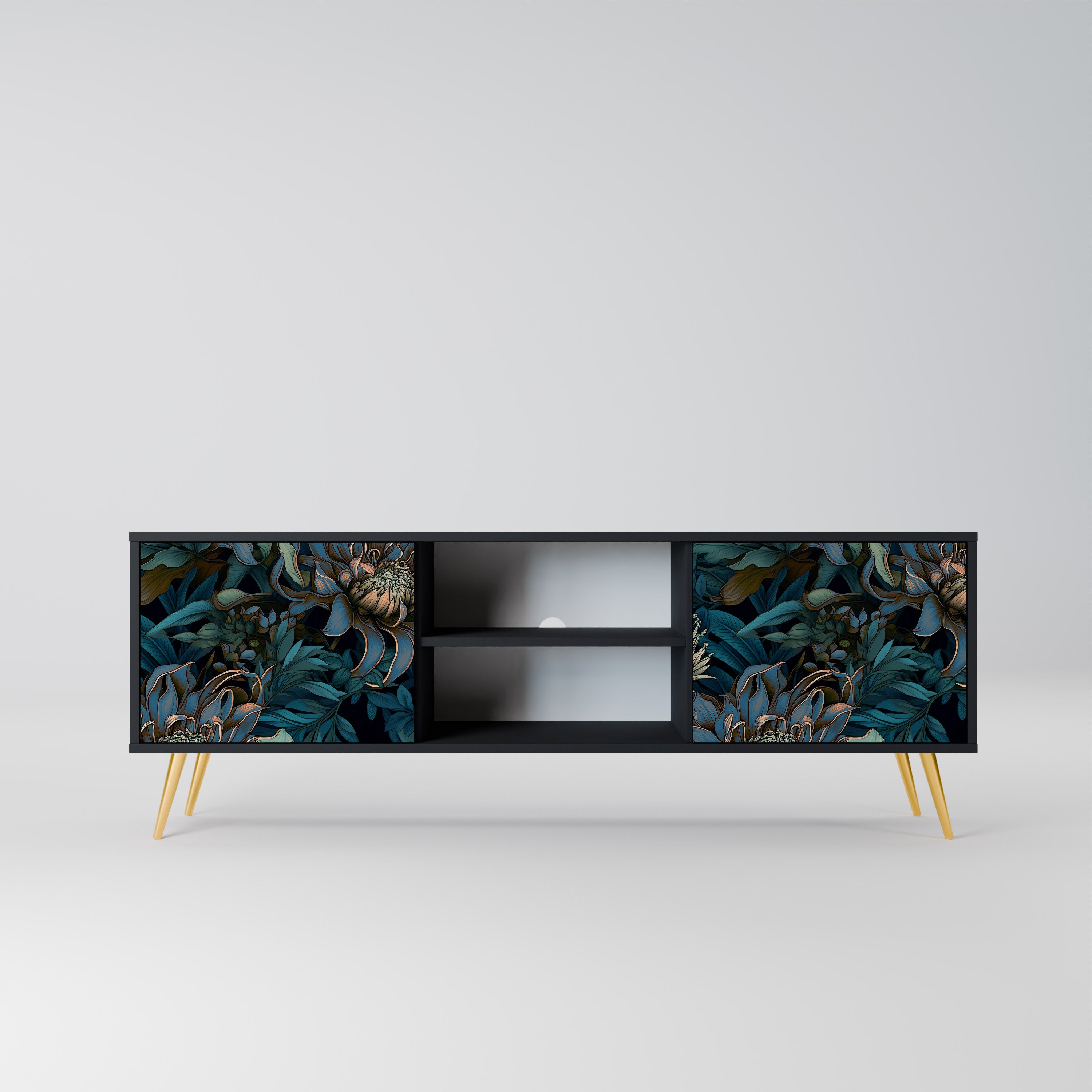 Mueble de TV de 2 puertas TWILIGHT BLOOM con acabado negro