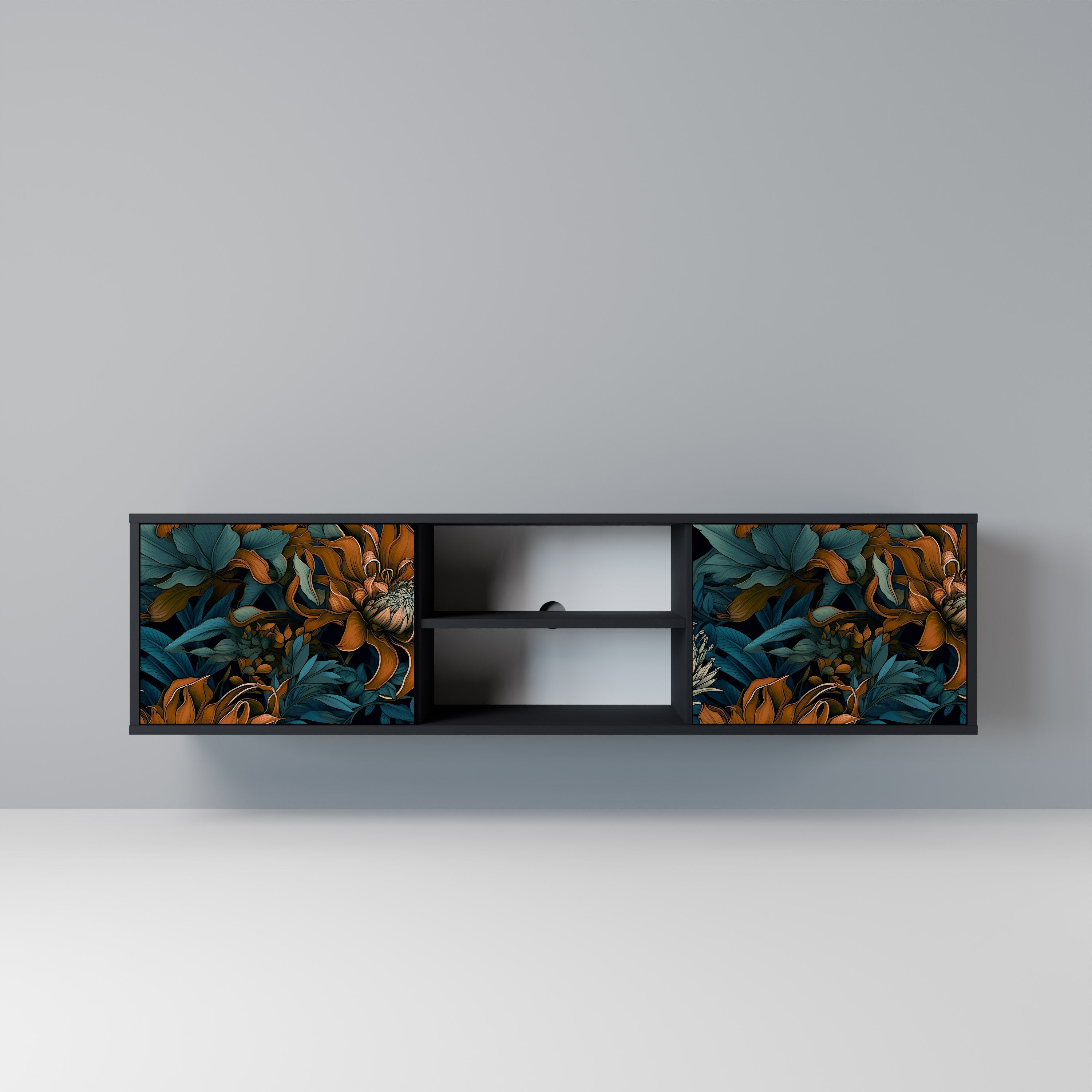 Mueble de TV de 2 puertas MORNING BLOOM en acabado negro