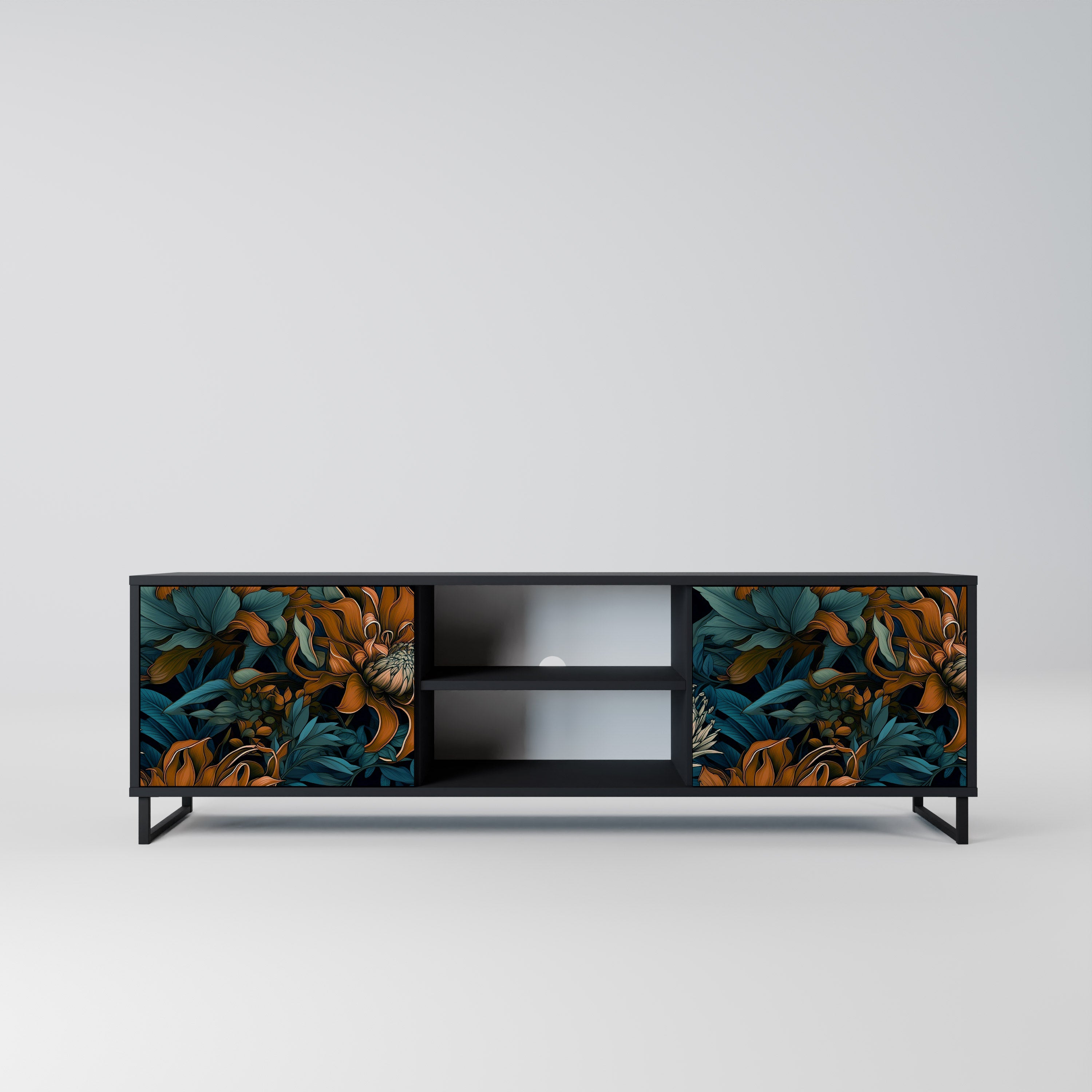 Mueble de TV de 2 puertas MORNING BLOOM en acabado negro