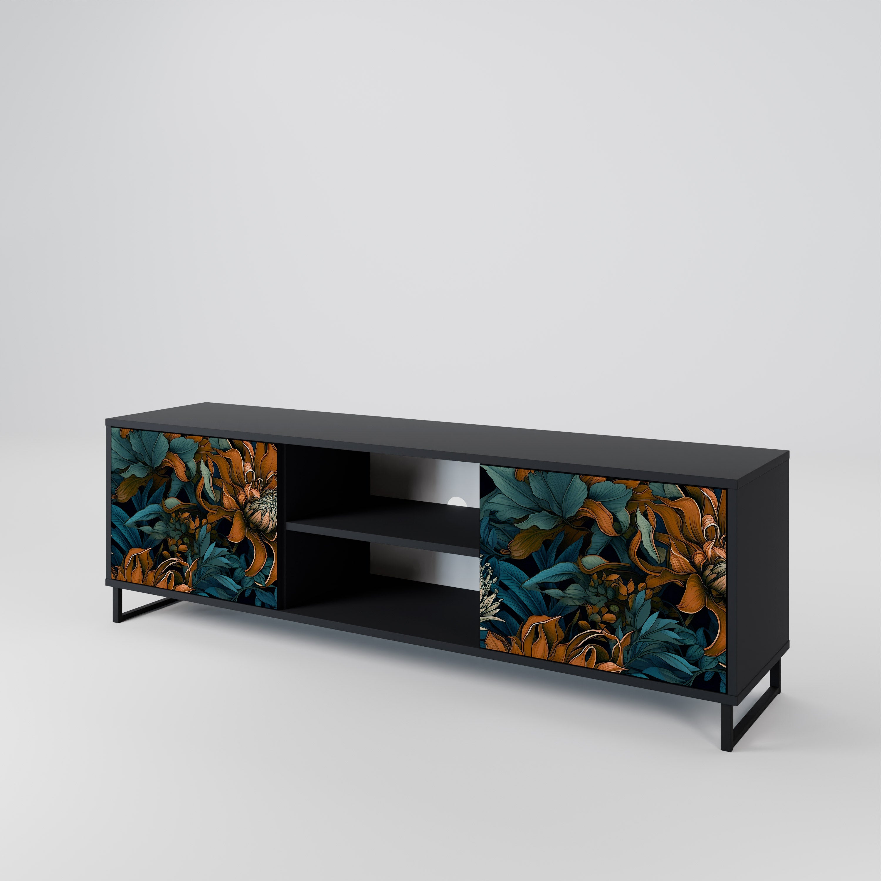 Mueble de TV de 2 puertas MORNING BLOOM en acabado negro