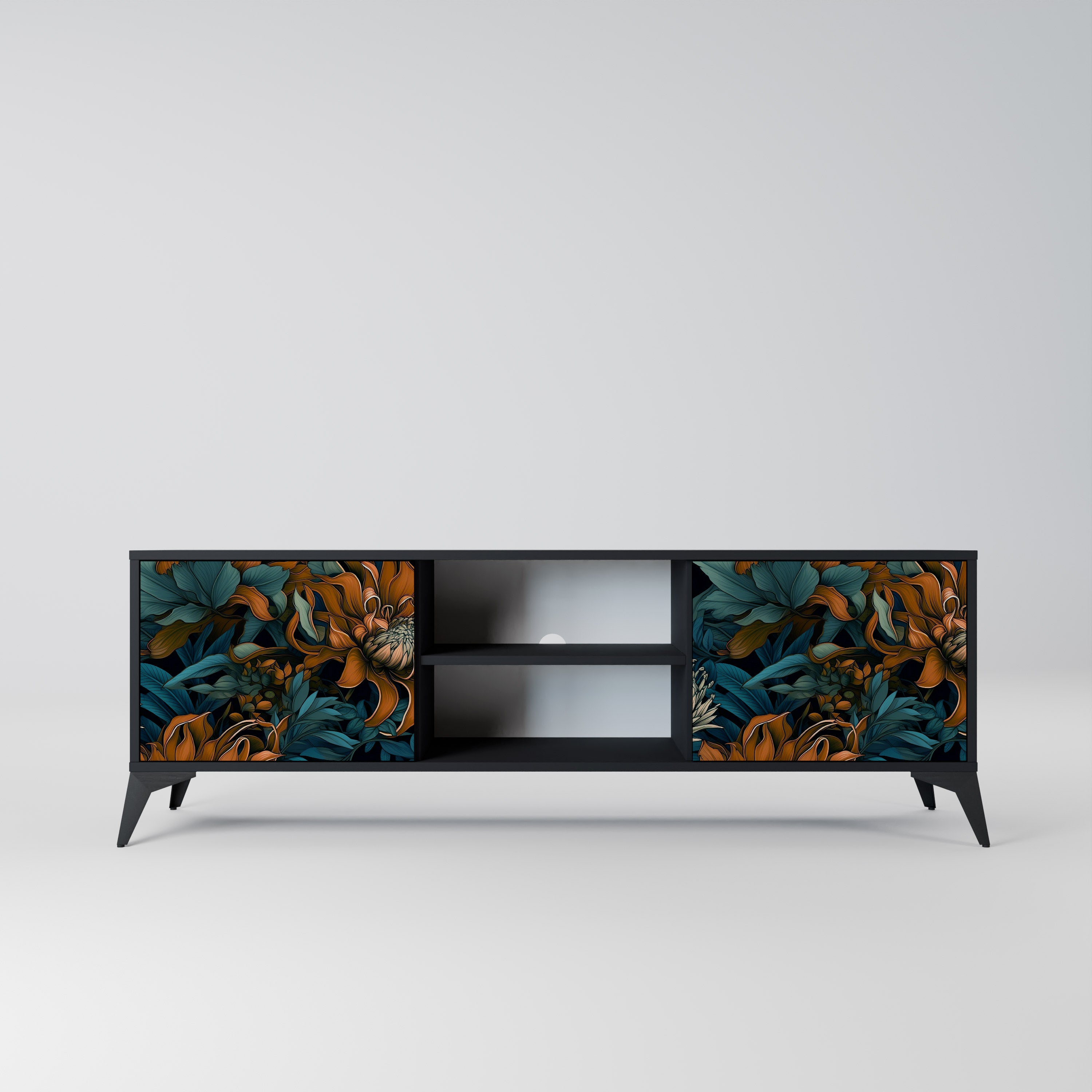 Mueble de TV de 2 puertas MORNING BLOOM en acabado negro