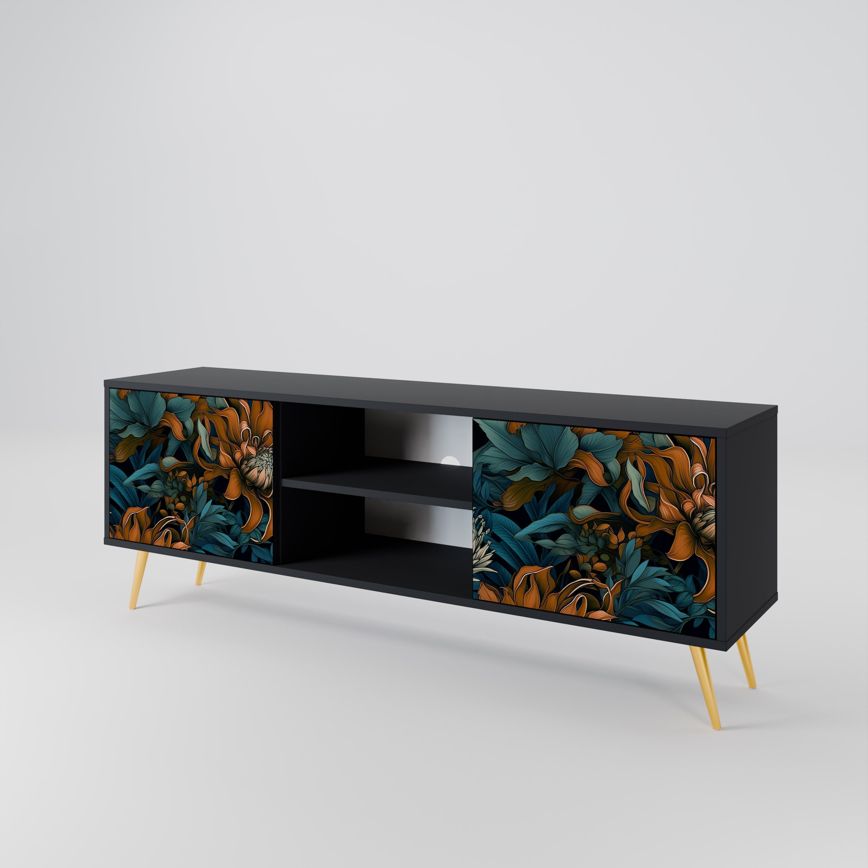 Mueble de TV de 2 puertas MORNING BLOOM en acabado negro