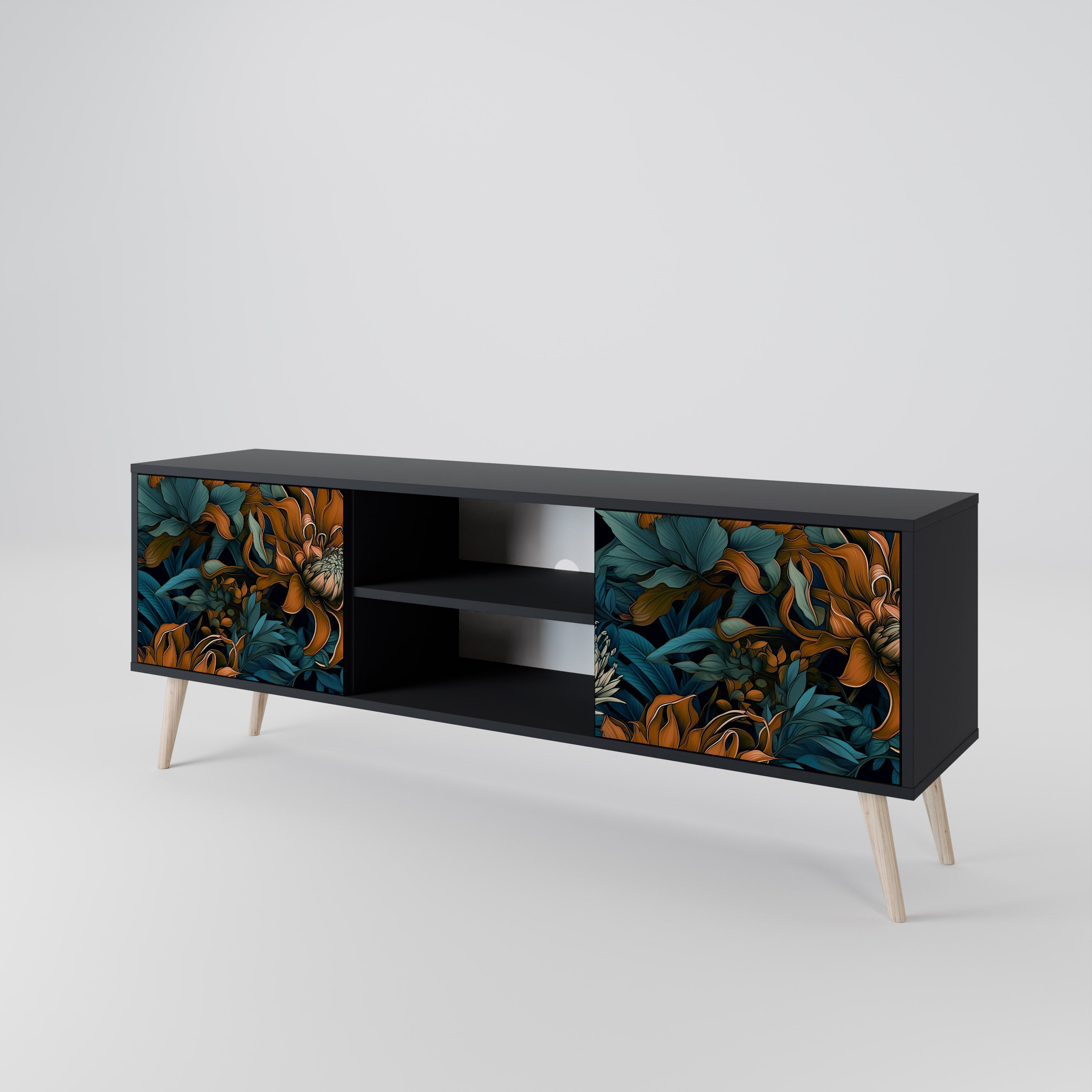Mueble de TV de 2 puertas MORNING BLOOM en acabado negro