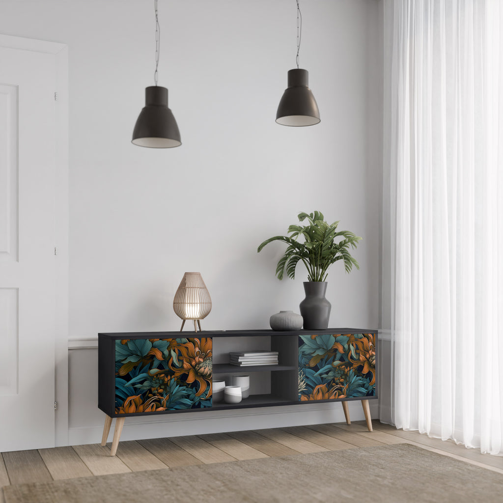 Mueble de TV de 2 puertas MORNING BLOOM en acabado negro