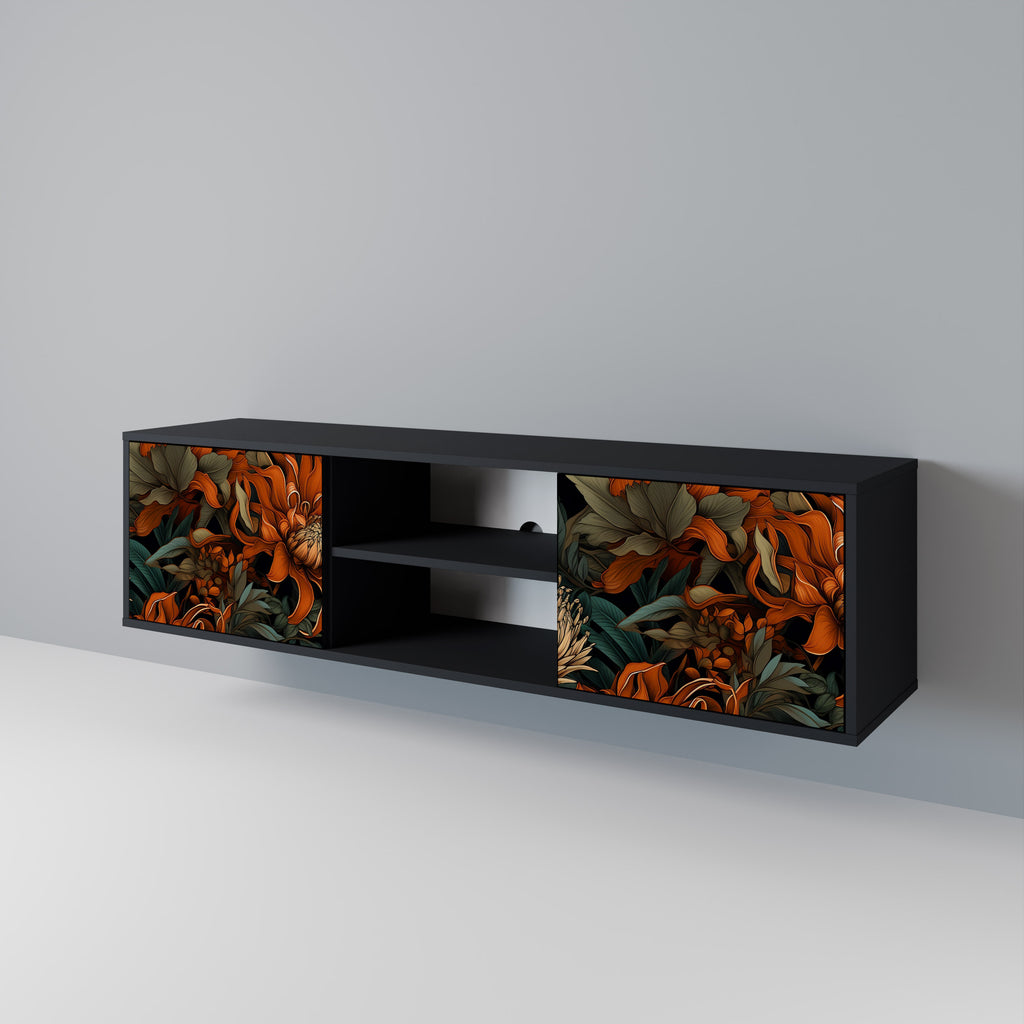 Mueble de TV de 2 puertas DAWN BLOOM con acabado negro