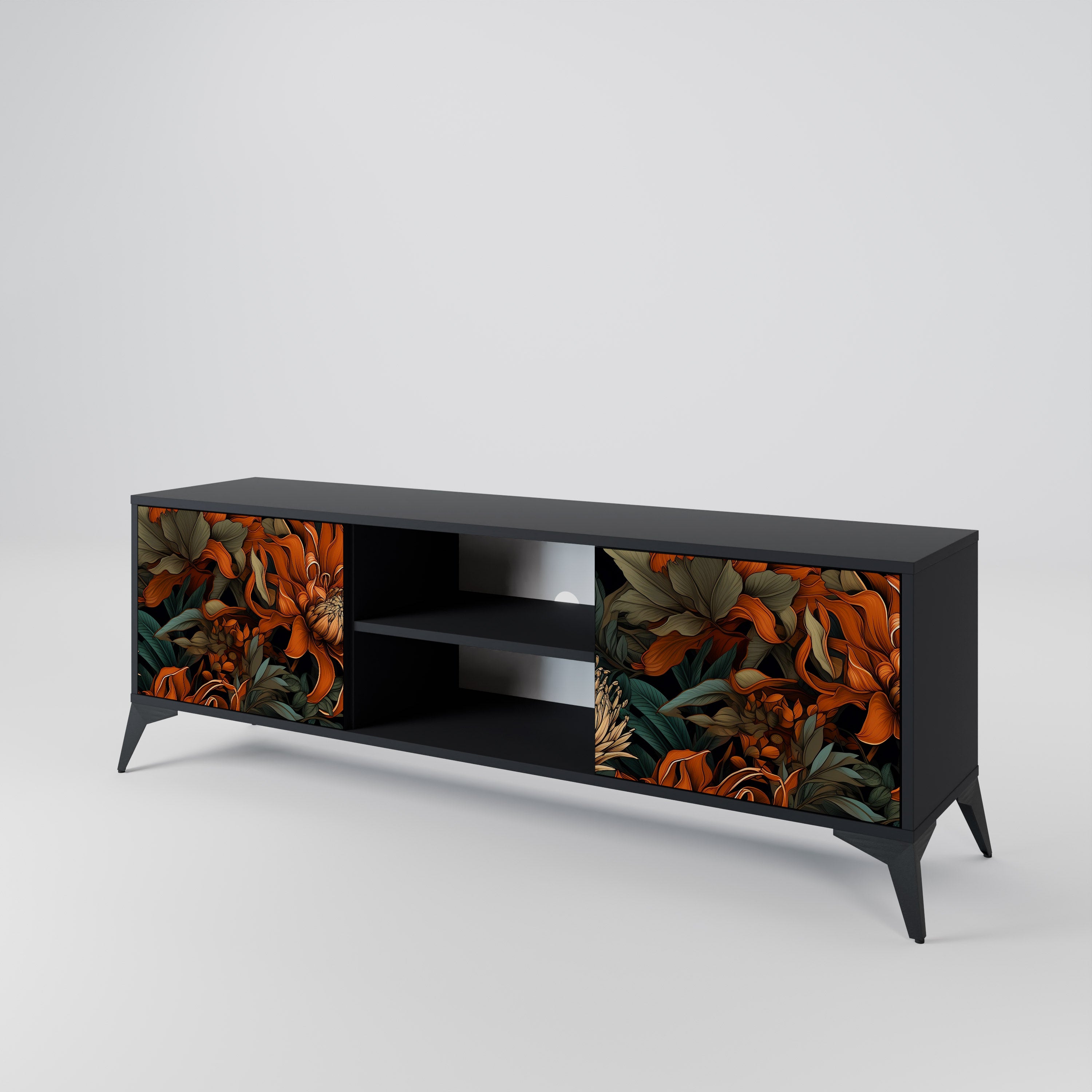Mueble de TV de 2 puertas DAWN BLOOM con acabado negro