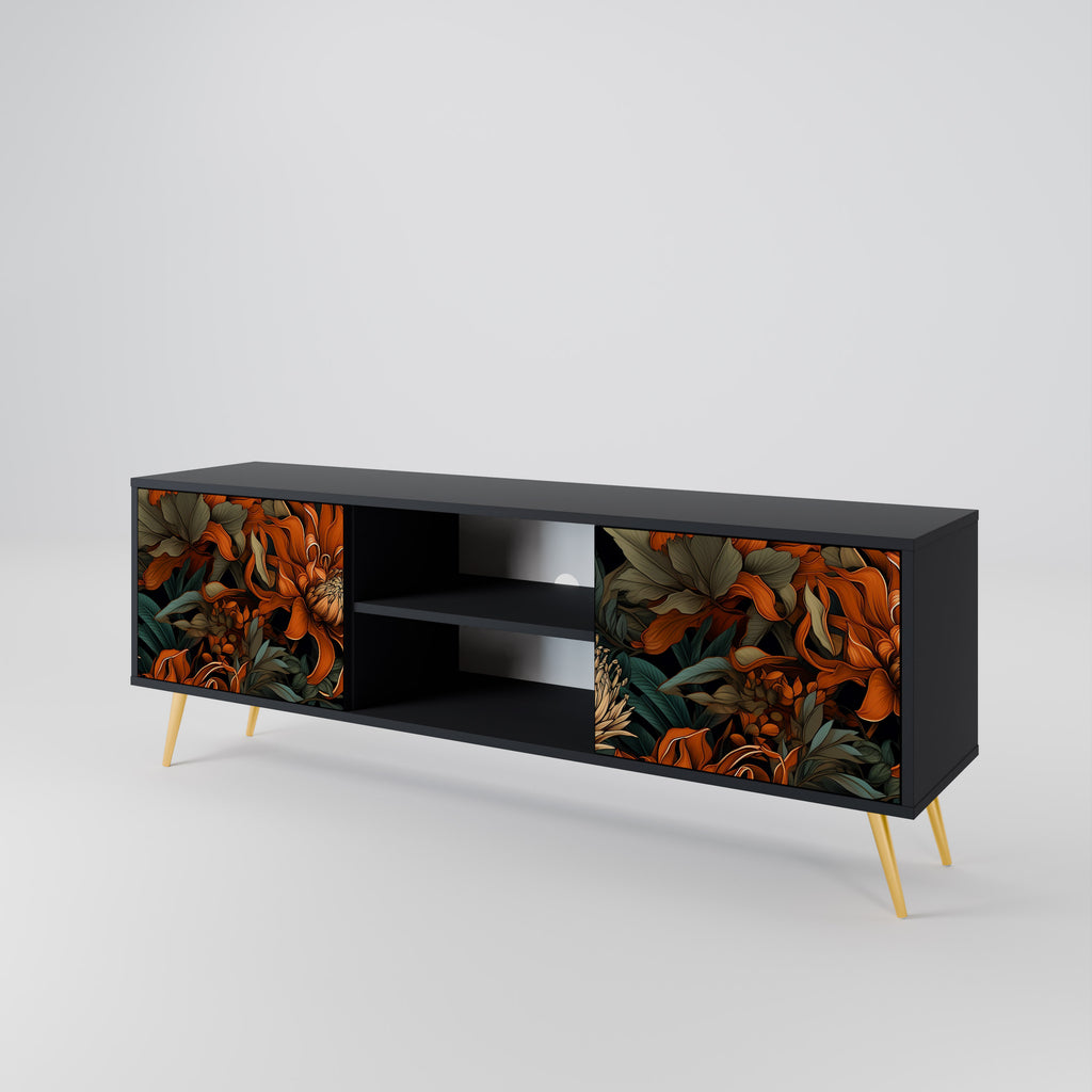 Mueble de TV de 2 puertas DAWN BLOOM con acabado negro