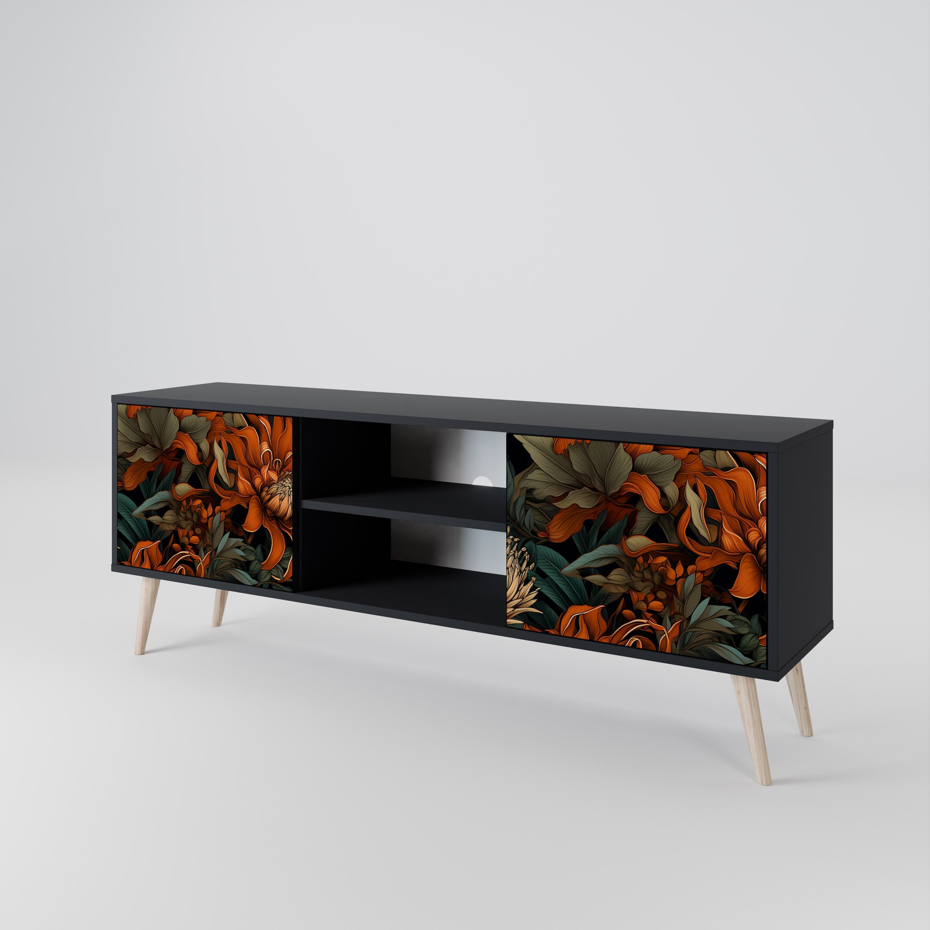 Mueble de TV de 2 puertas DAWN BLOOM con acabado negro