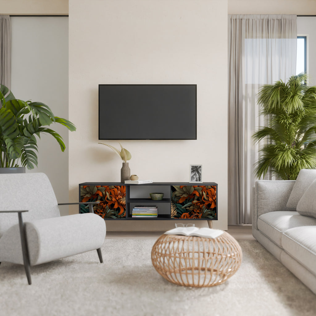 Mueble de TV de 2 puertas DAWN BLOOM con acabado negro