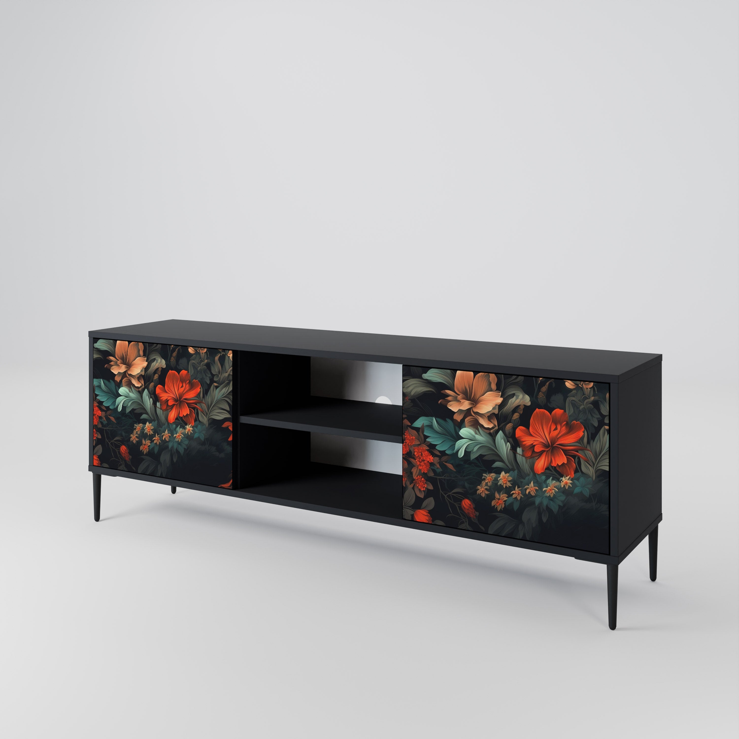 Mueble de TV IMAGINARY BLOSSOM de 2 puertas con acabado negro