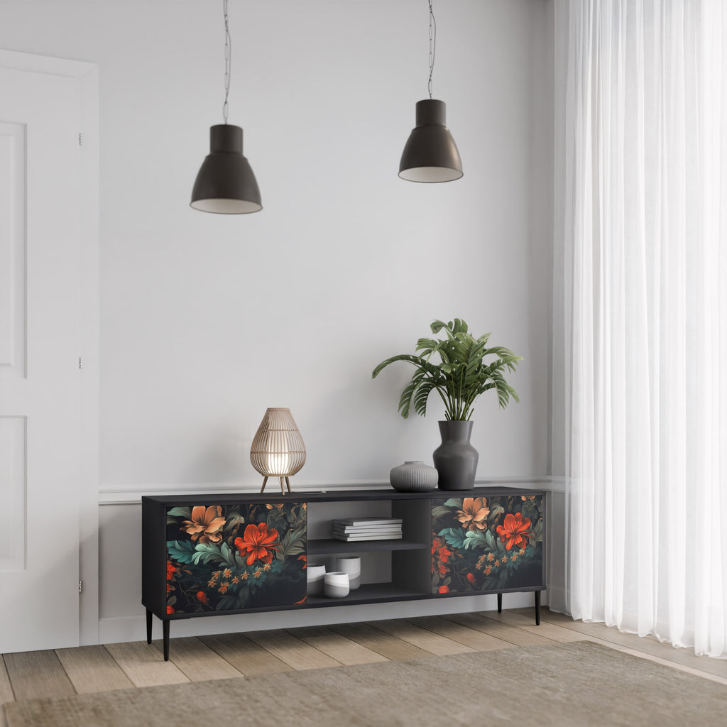 Mueble de TV IMAGINARY BLOSSOM de 2 puertas con acabado negro