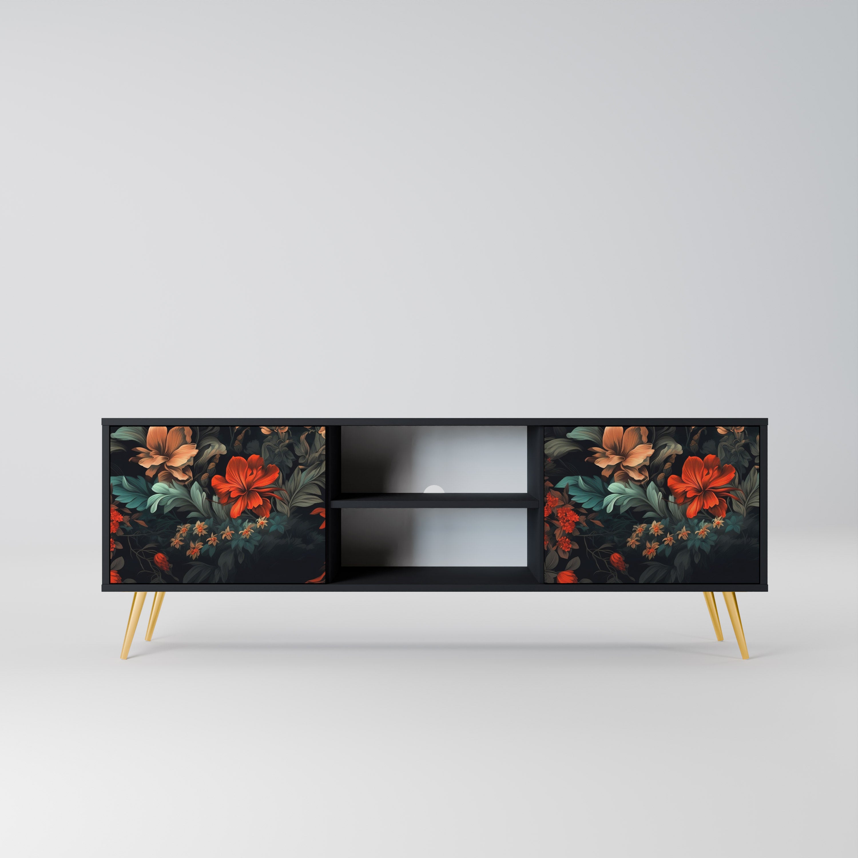 Mueble de TV IMAGINARY BLOSSOM de 2 puertas con acabado negro