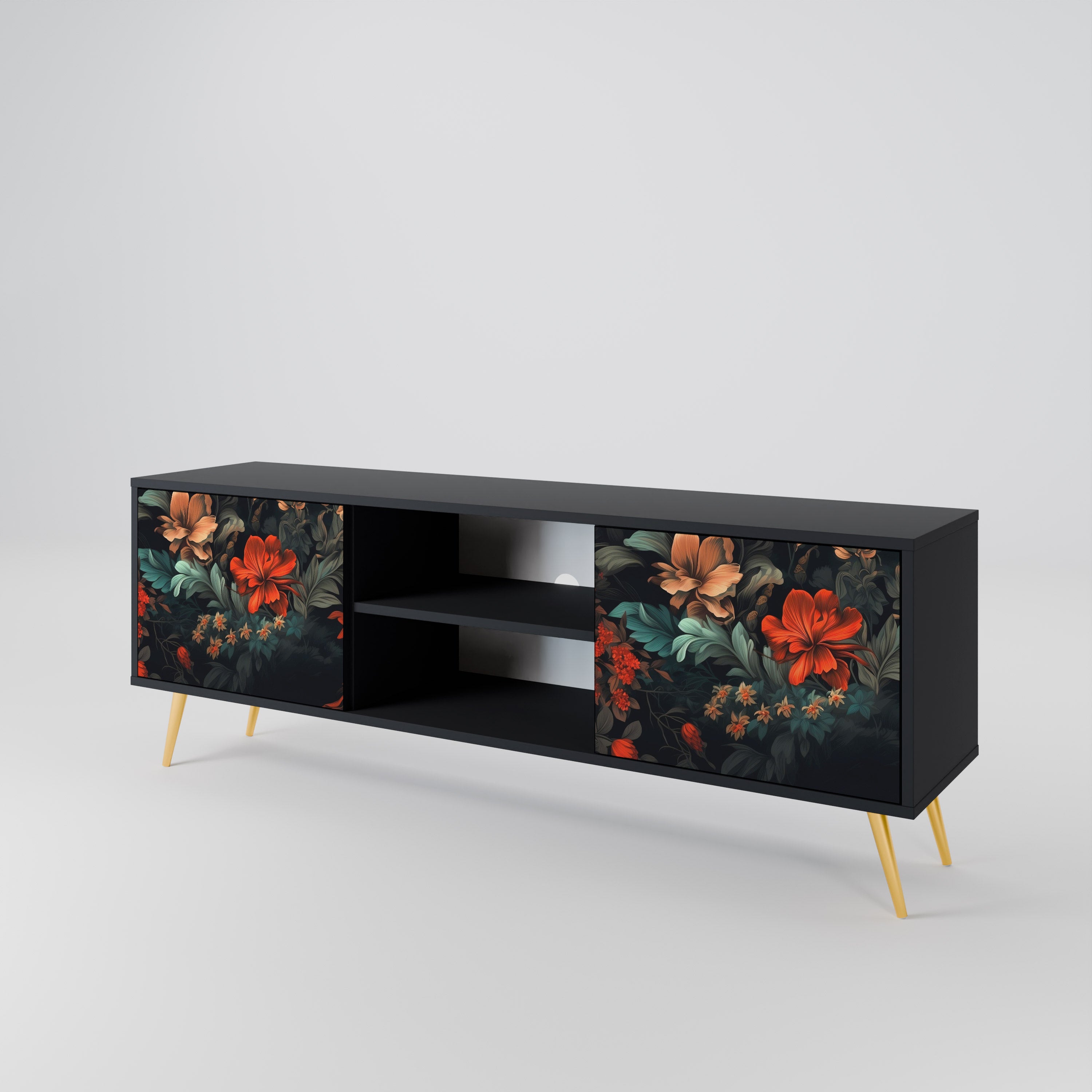 Mueble de TV IMAGINARY BLOSSOM de 2 puertas con acabado negro