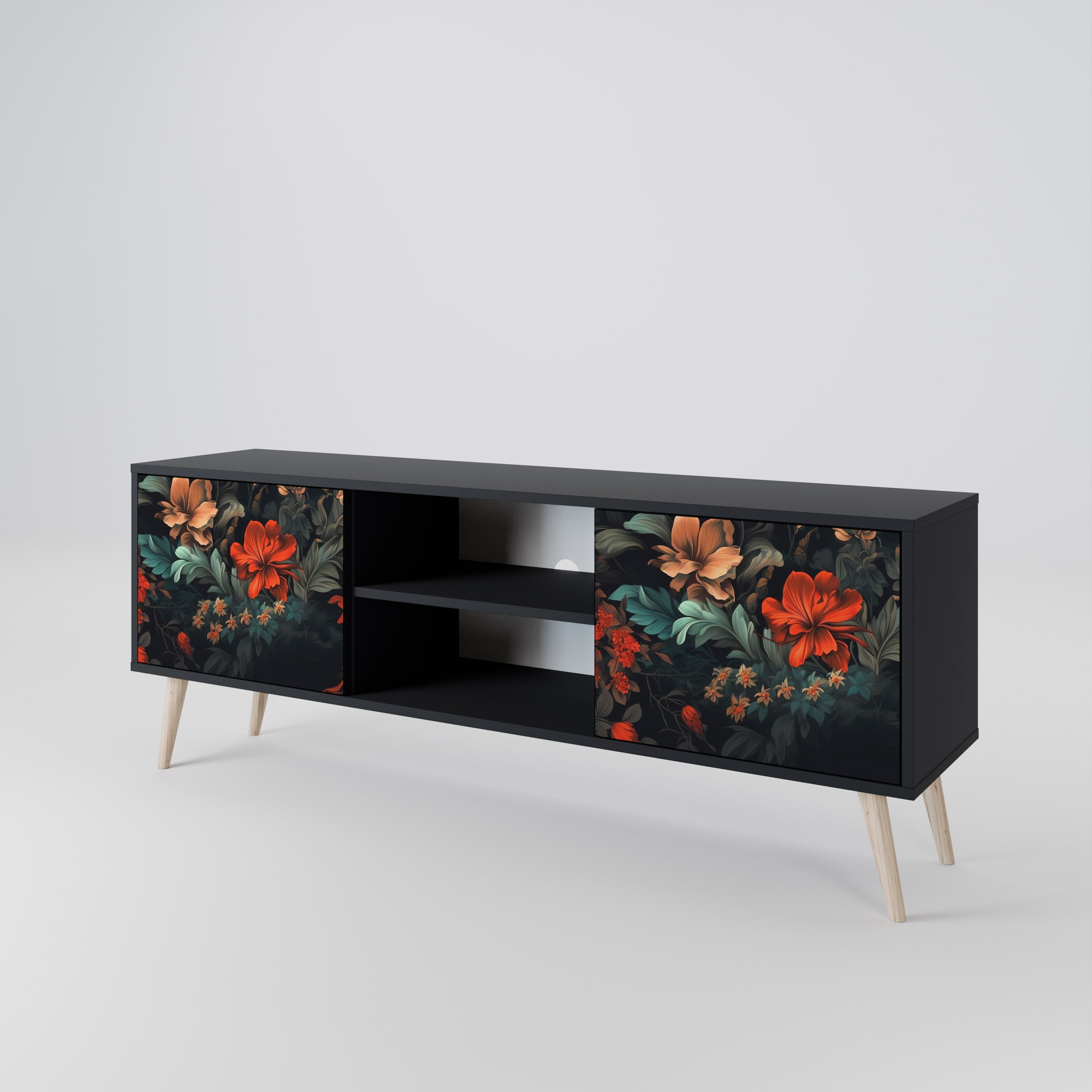 Mueble de TV IMAGINARY BLOSSOM de 2 puertas con acabado negro