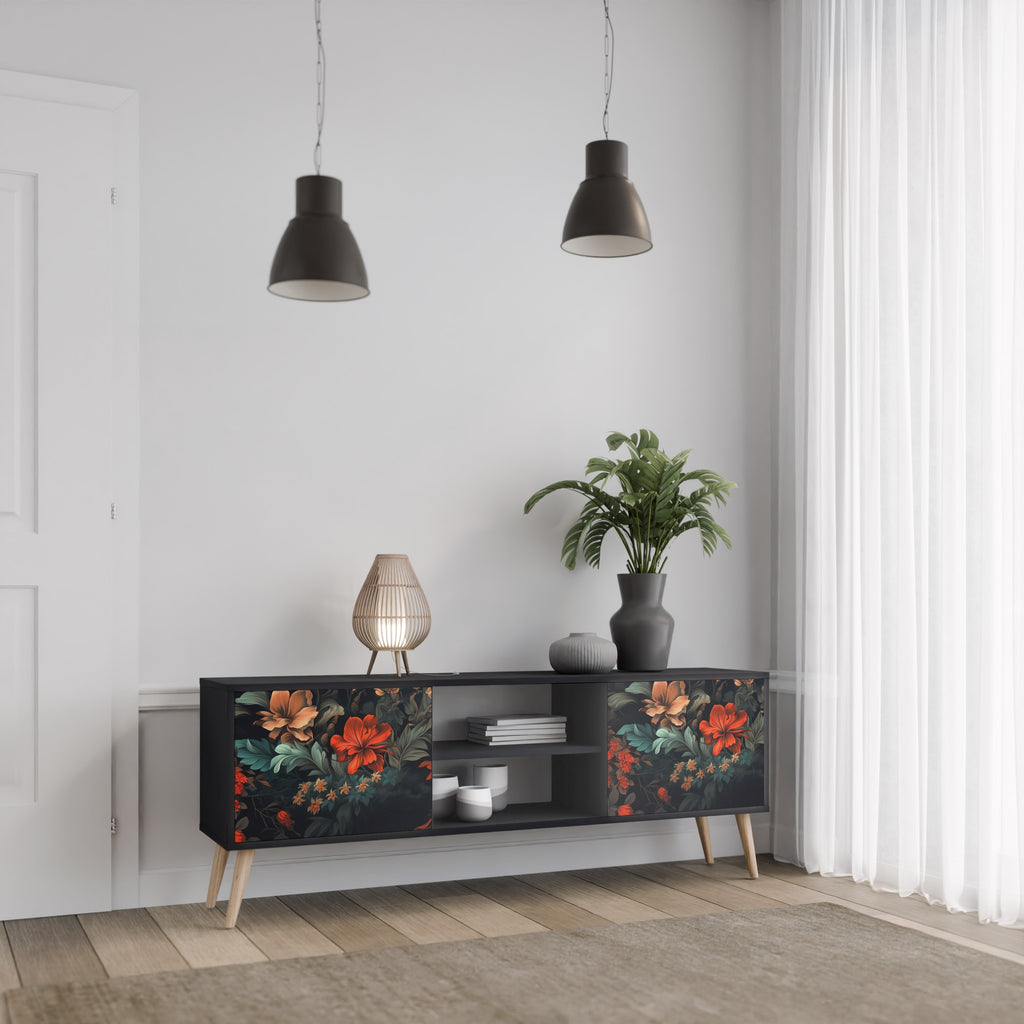 Mueble de TV IMAGINARY BLOSSOM de 2 puertas con acabado negro