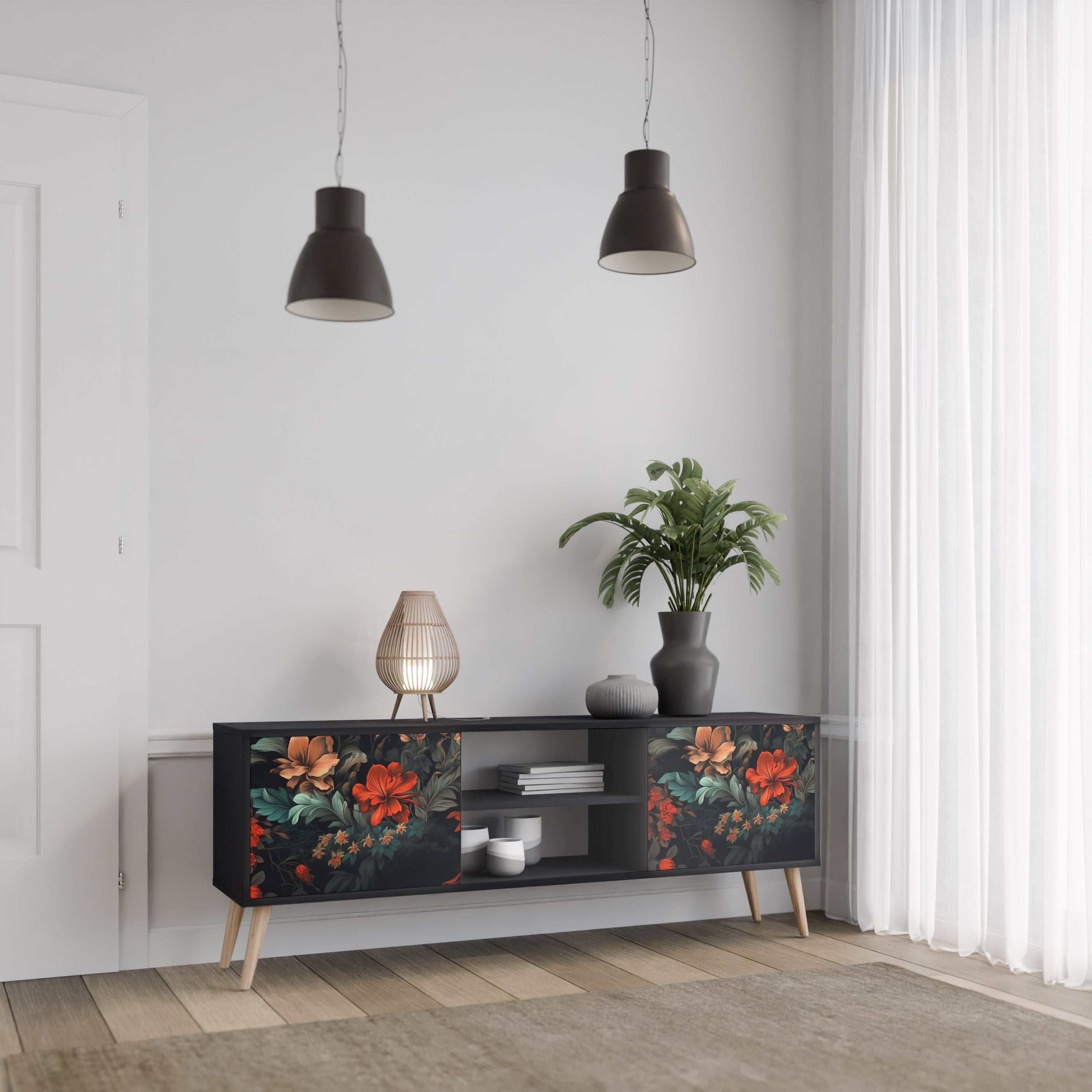 Mueble de TV IMAGINARY BLOSSOM de 2 puertas con acabado negro