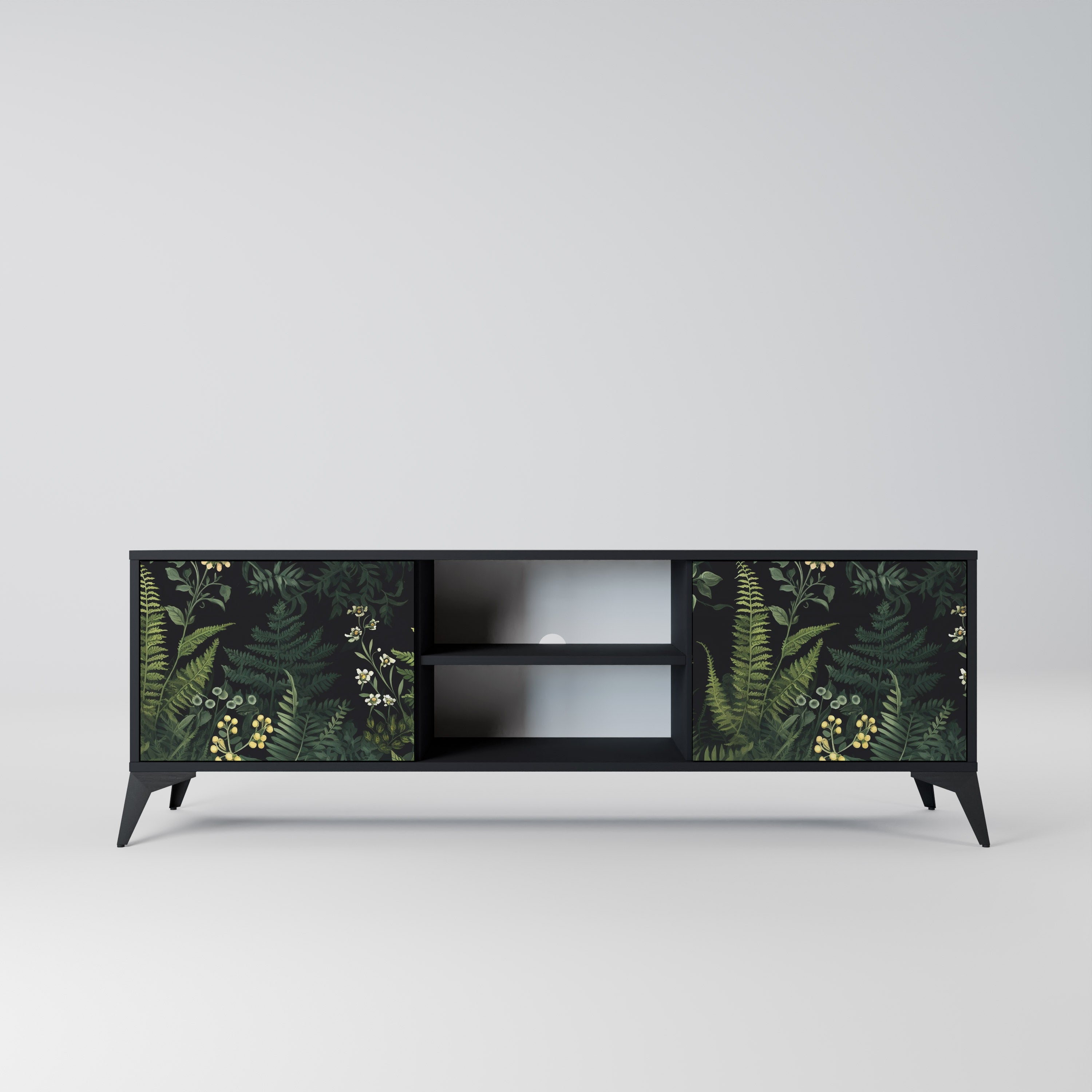 Mueble de TV de 2 puertas FERN FLOWERS con acabado negro