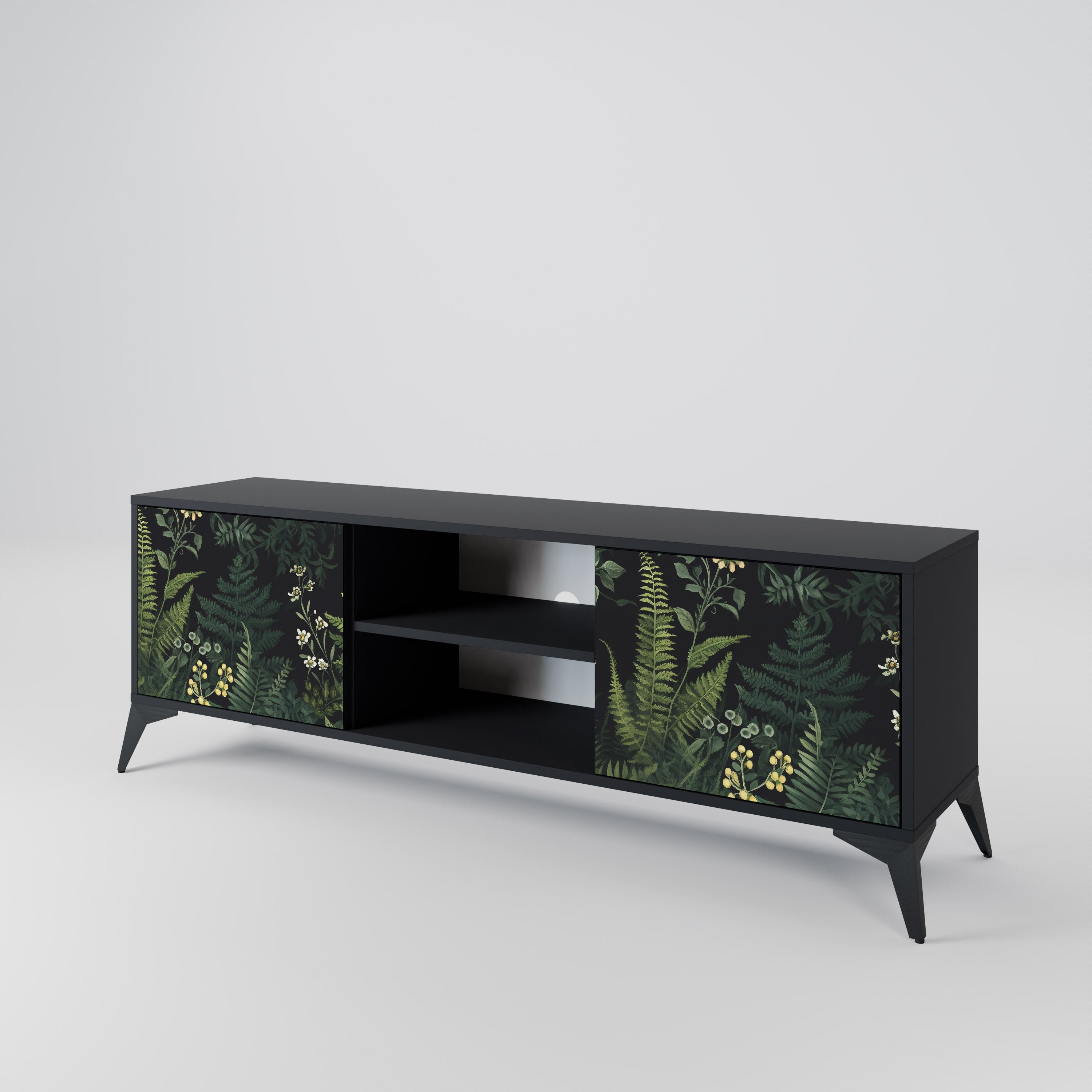 Mueble de TV de 2 puertas FERN FLOWERS con acabado negro