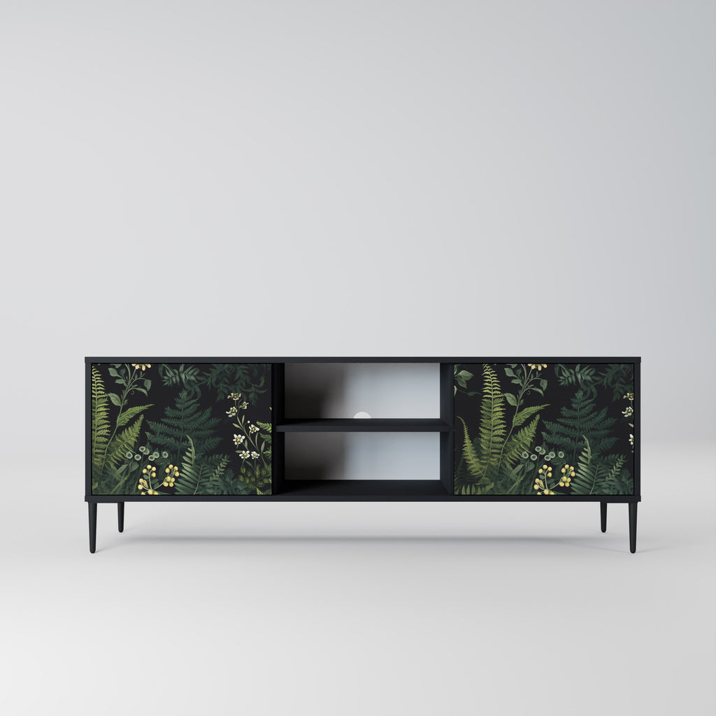 Mueble de TV de 2 puertas FERN FLOWERS con acabado negro