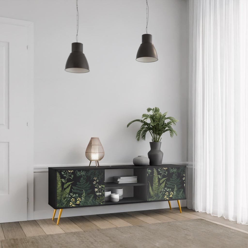 Mueble de TV de 2 puertas FERN FLOWERS con acabado negro