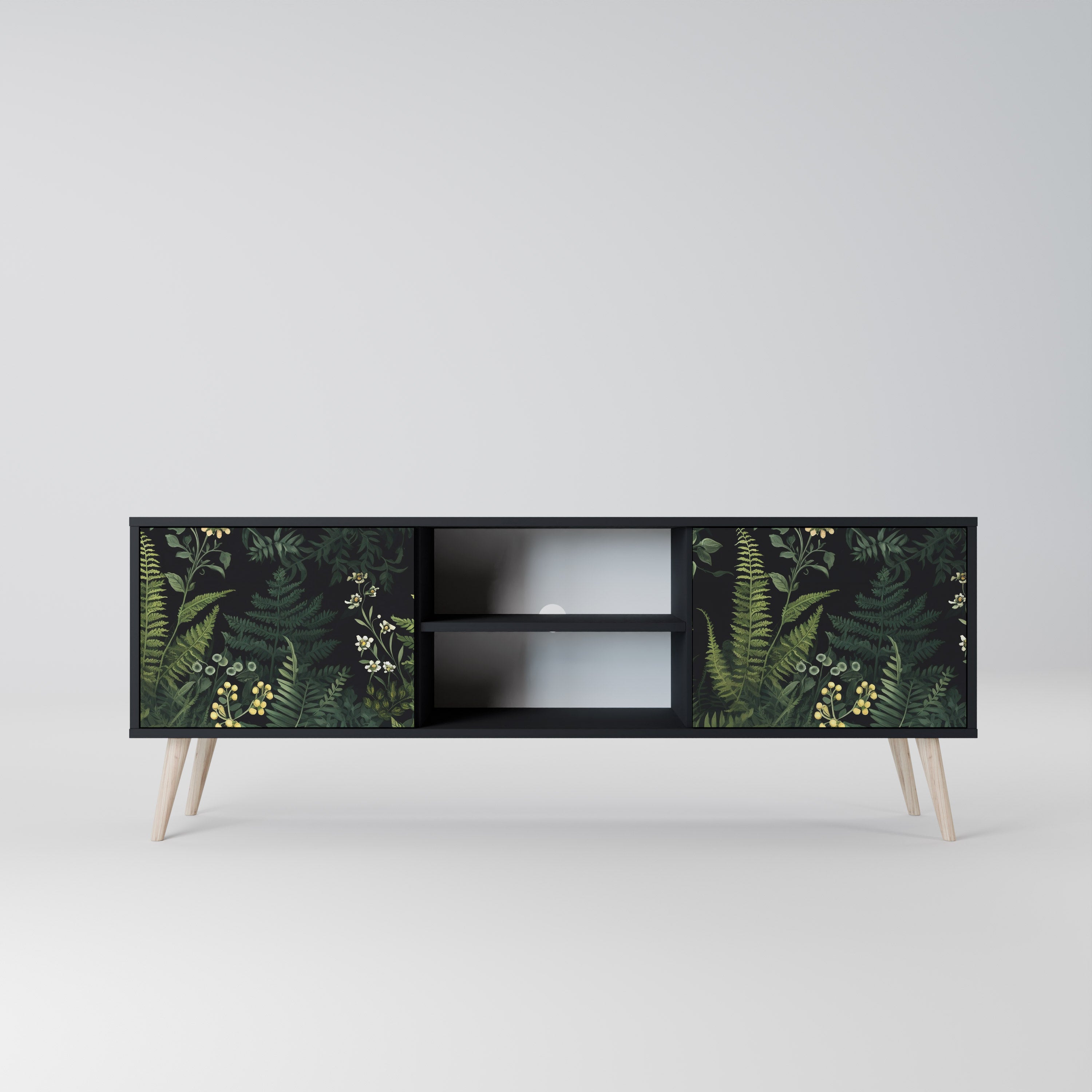 Mueble de TV de 2 puertas FERN FLOWERS con acabado negro