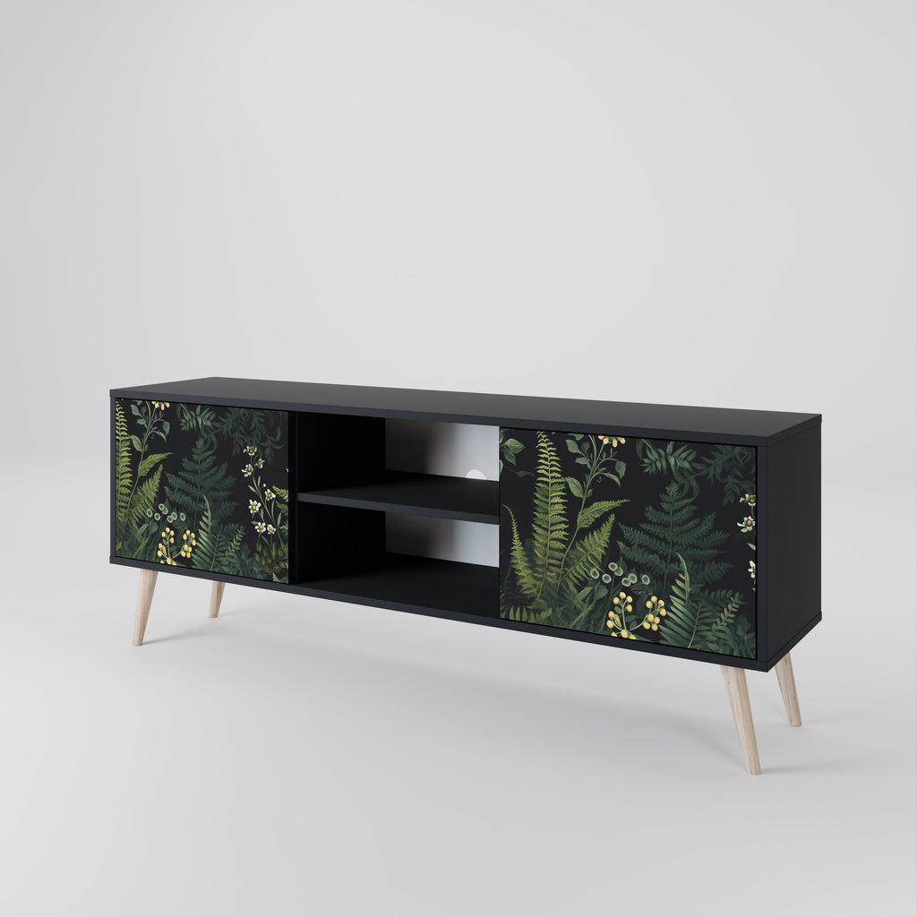 Mueble de TV de 2 puertas FERN FLOWERS con acabado negro