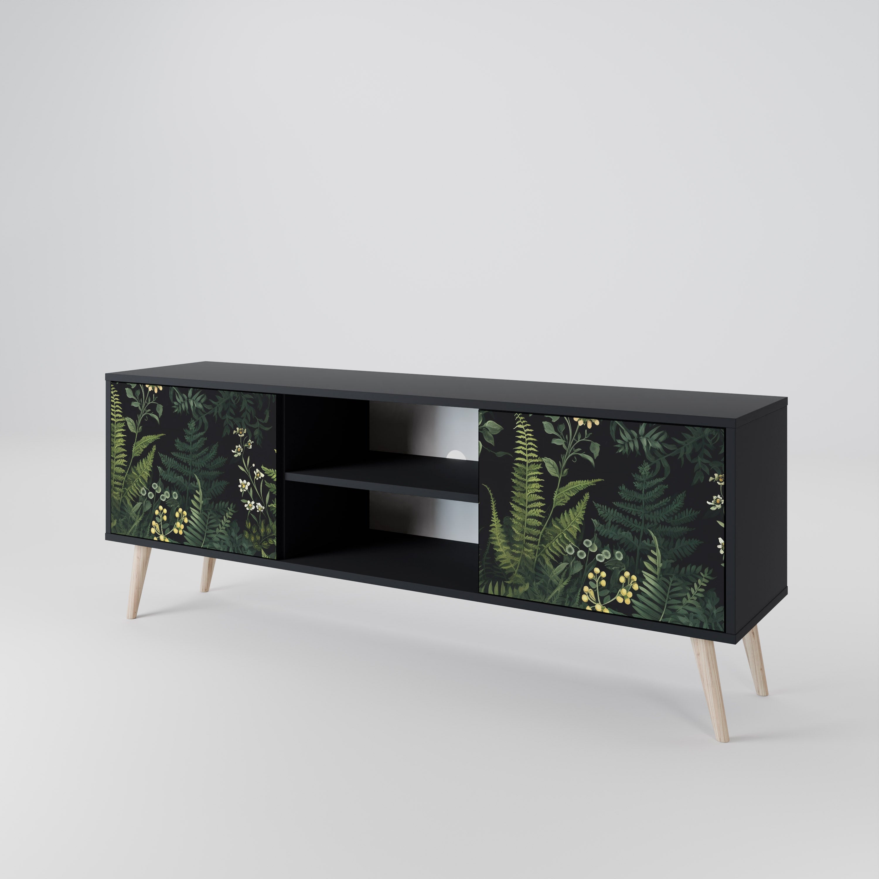 Mueble de TV de 2 puertas FERN FLOWERS con acabado negro