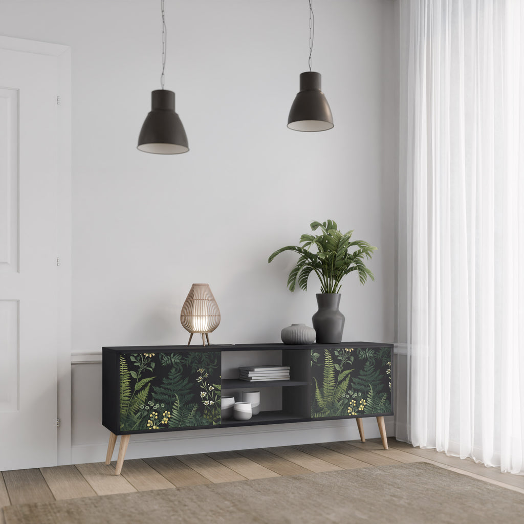 Mueble de TV de 2 puertas FERN FLOWERS con acabado negro