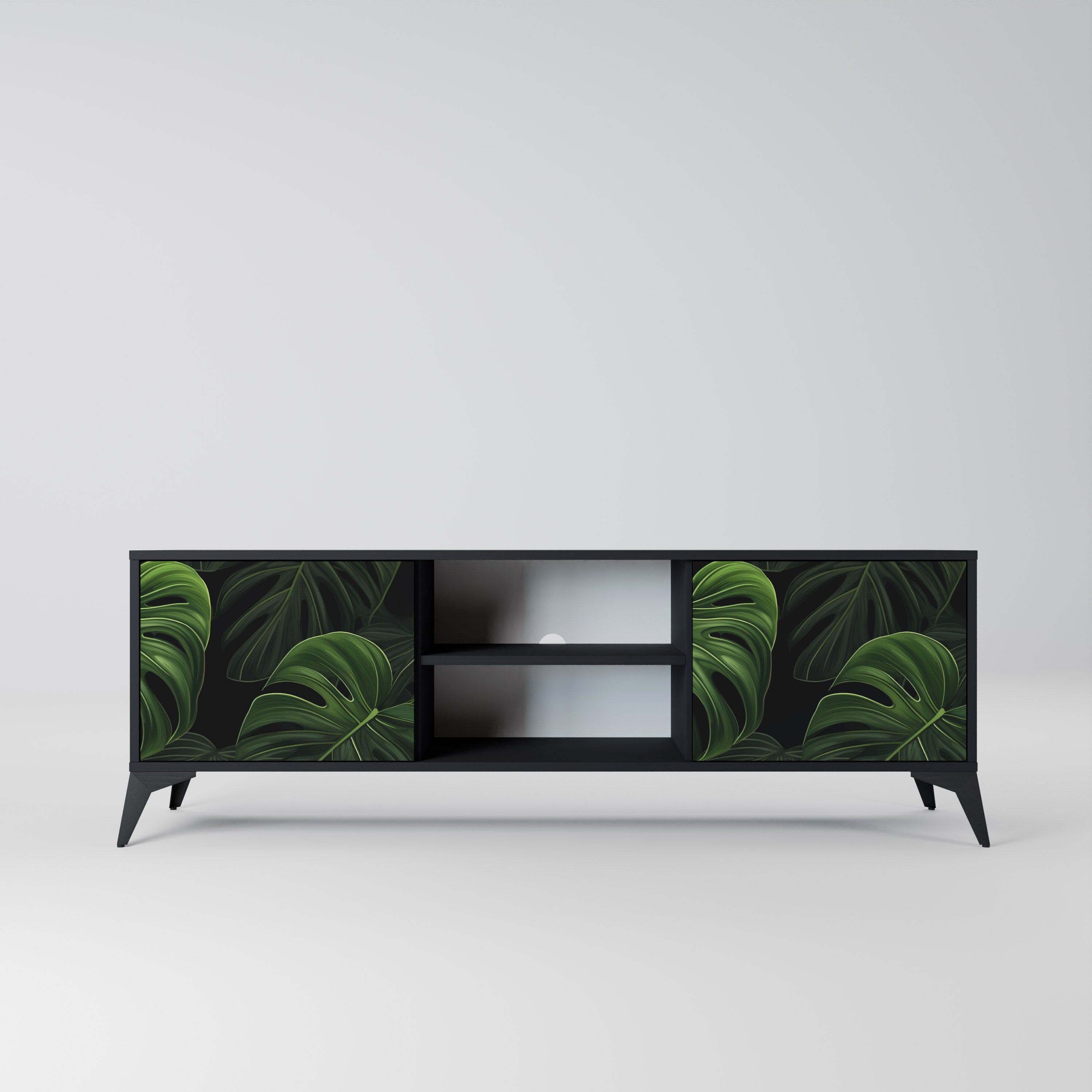 Mueble de TV INFINITE MONSTERA de 2 puertas con acabado negro