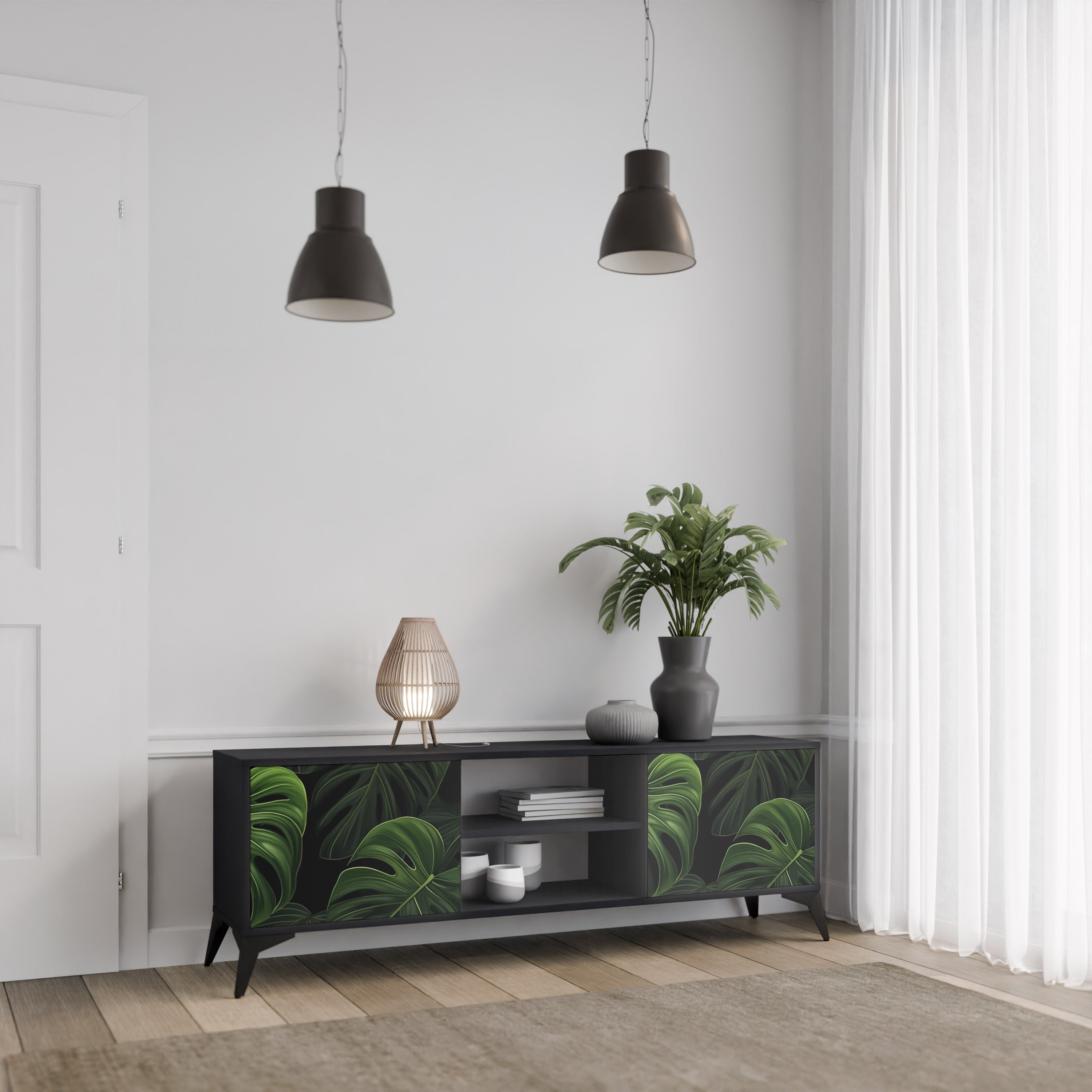 Mueble de TV INFINITE MONSTERA de 2 puertas con acabado negro