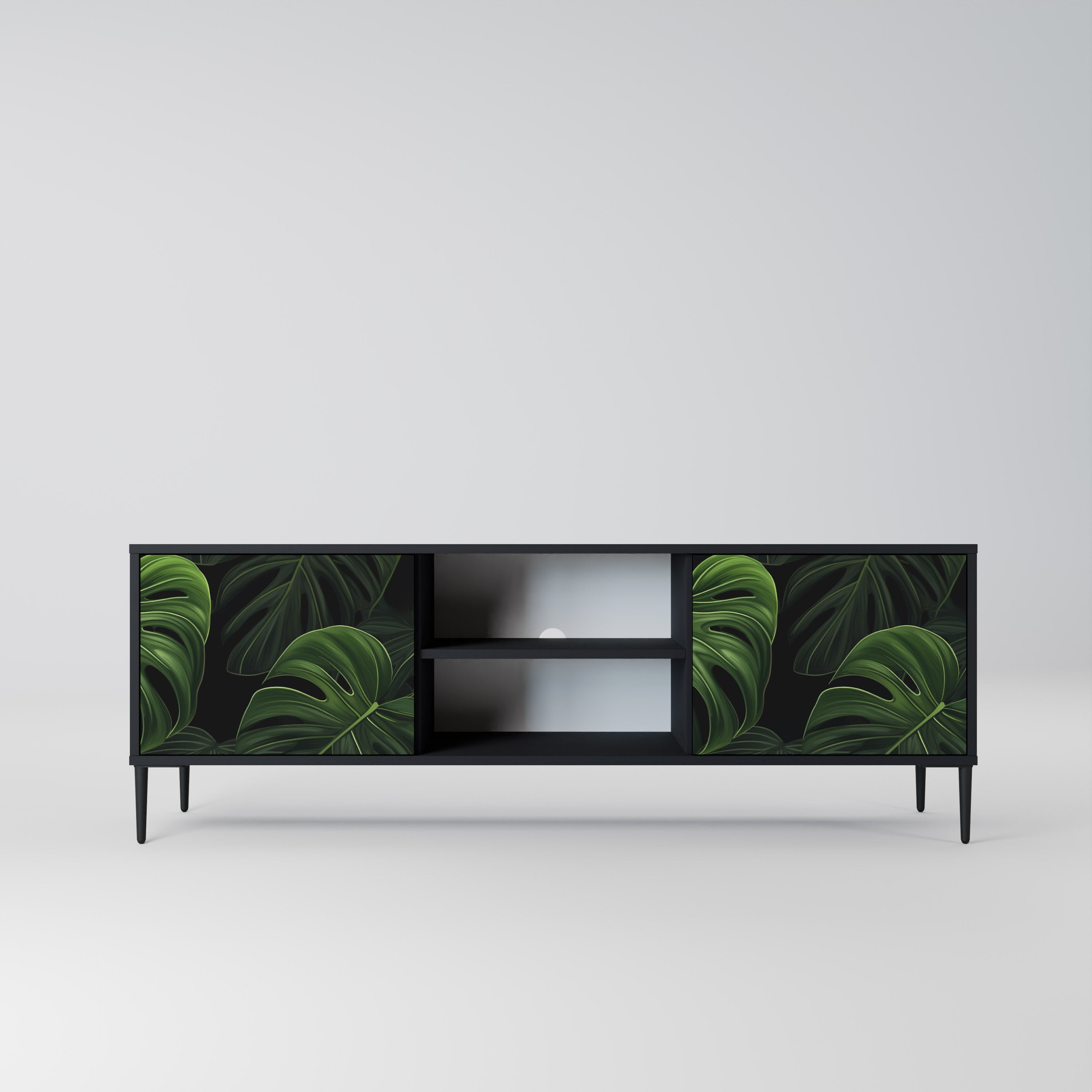 Mueble de TV INFINITE MONSTERA de 2 puertas con acabado negro