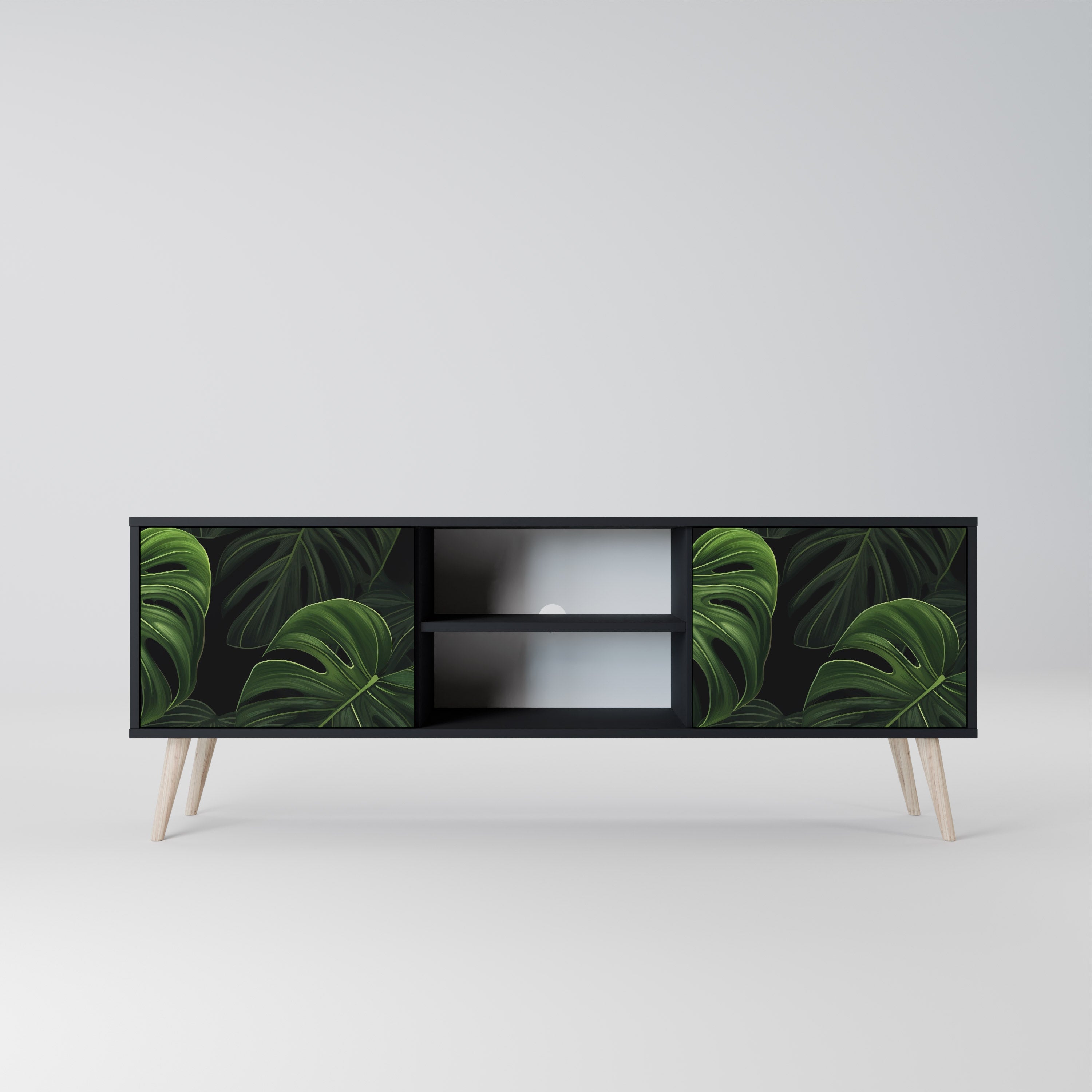 Mueble de TV INFINITE MONSTERA de 2 puertas con acabado negro