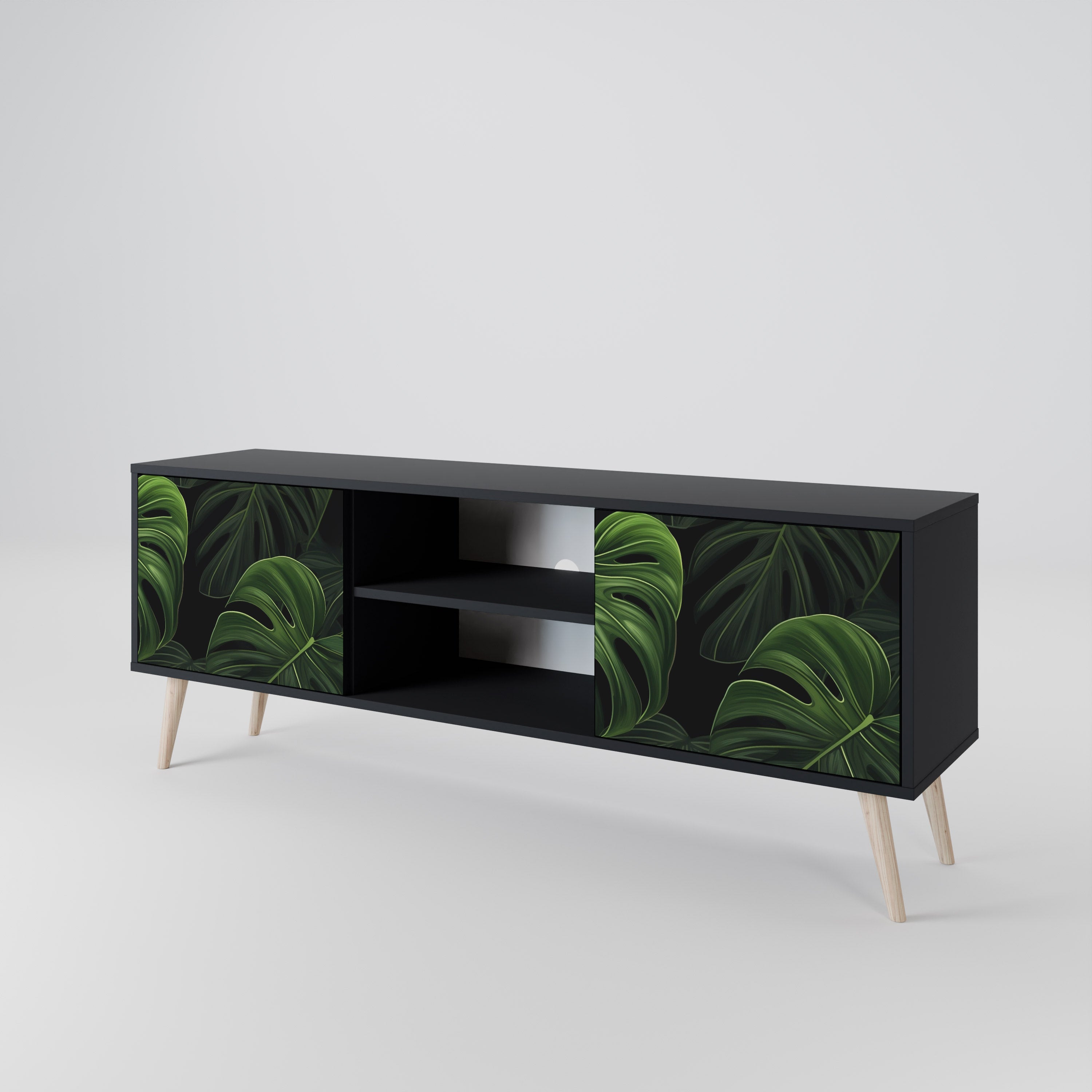 Mueble de TV INFINITE MONSTERA de 2 puertas con acabado negro