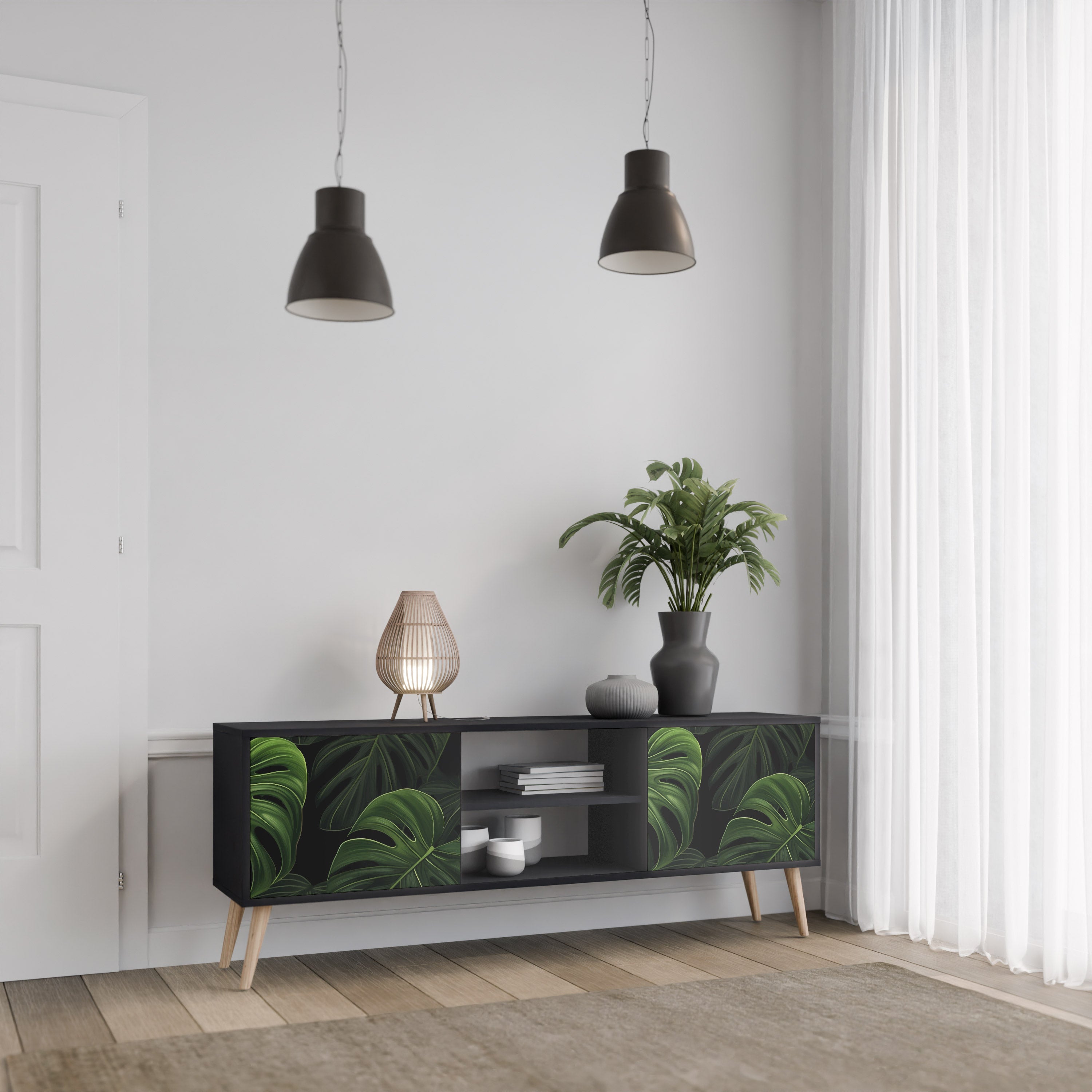Mueble de TV INFINITE MONSTERA de 2 puertas con acabado negro