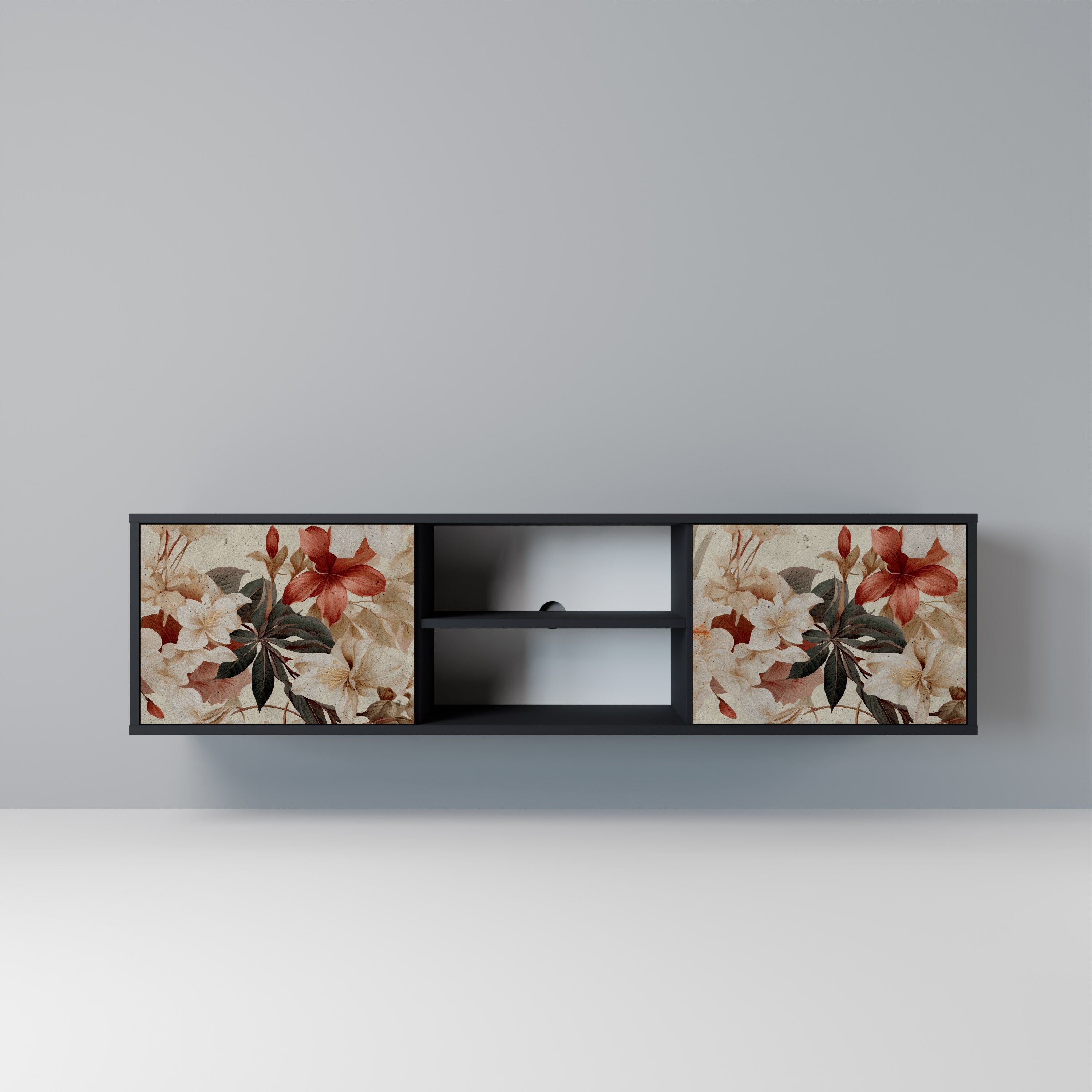 Mueble de TV de 2 puertas PETAL HARMONY en acabado negro