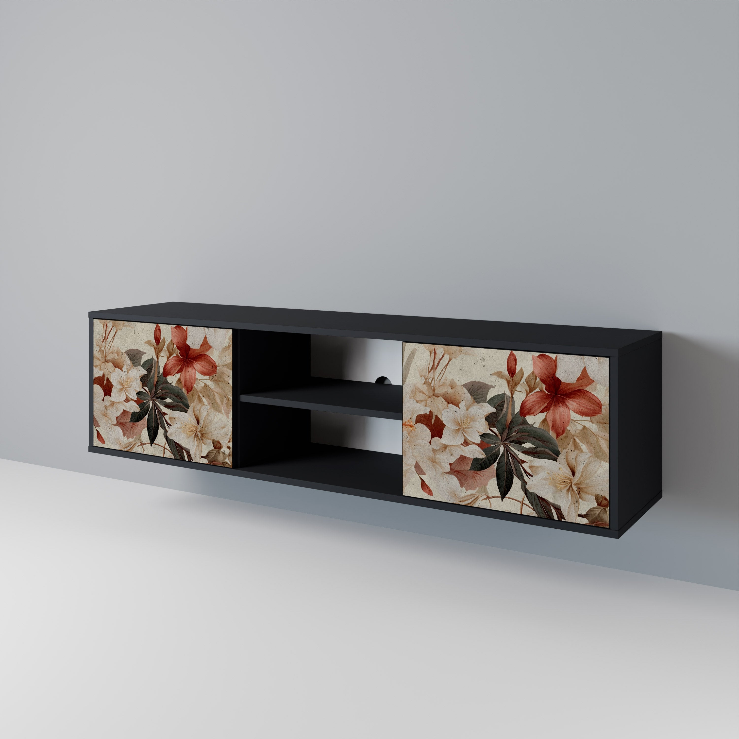 Mueble de TV de 2 puertas PETAL HARMONY en acabado negro