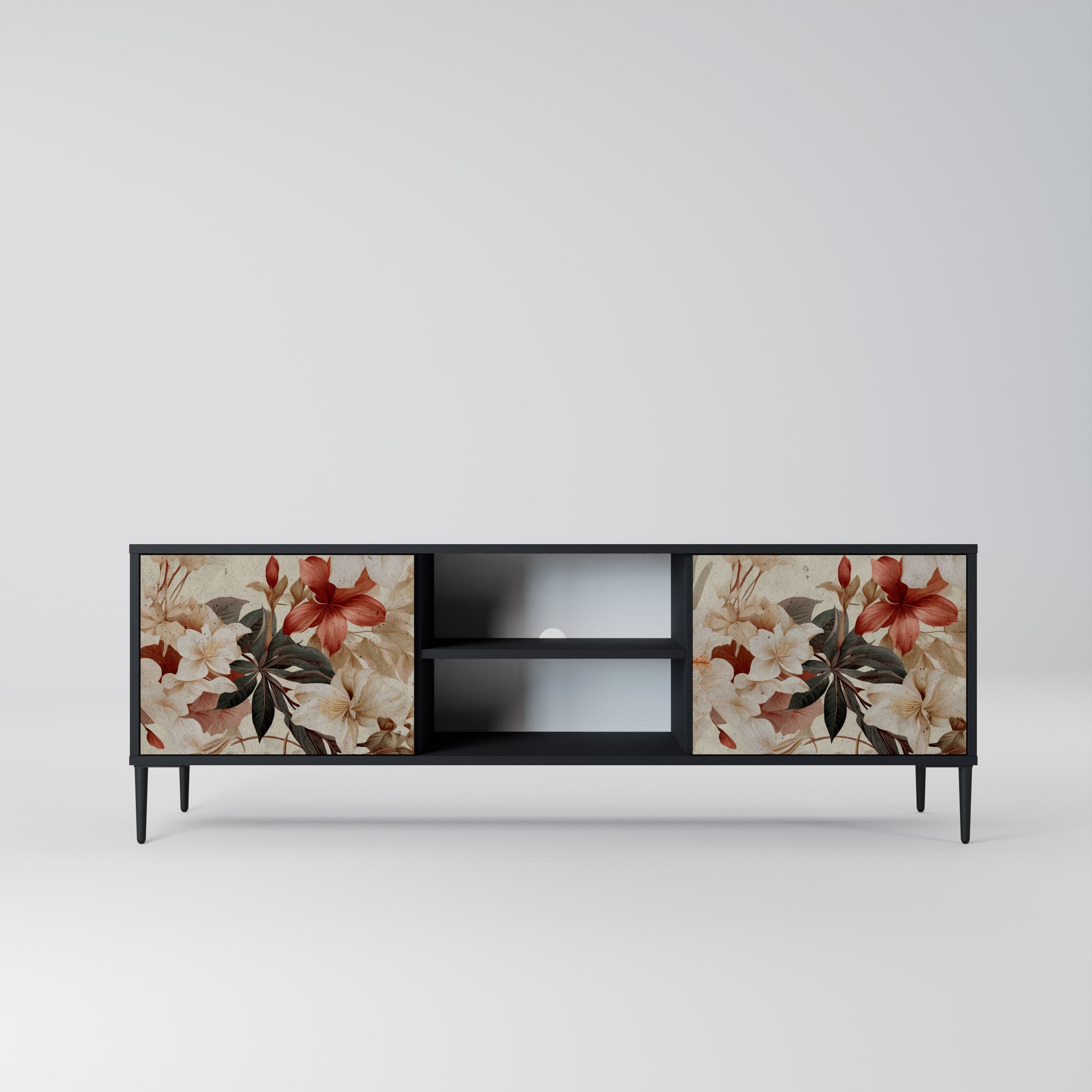 Mueble de TV de 2 puertas PETAL HARMONY en acabado negro