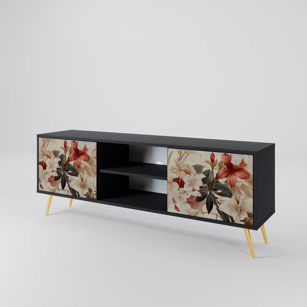 Mueble de TV de 2 puertas PETAL HARMONY en acabado negro