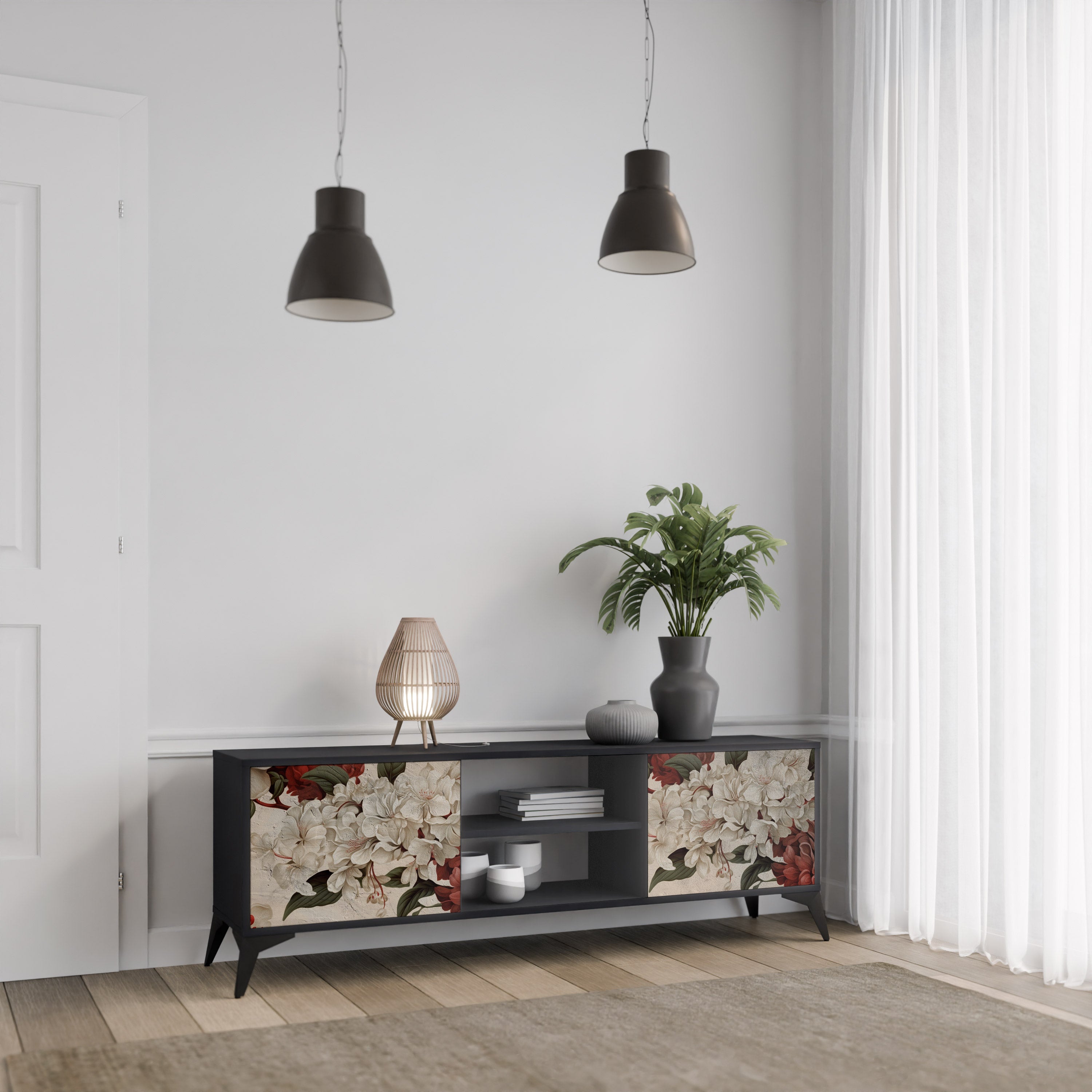 Mueble de TV de 2 puertas EPHEMERAL DAYS en acabado negro