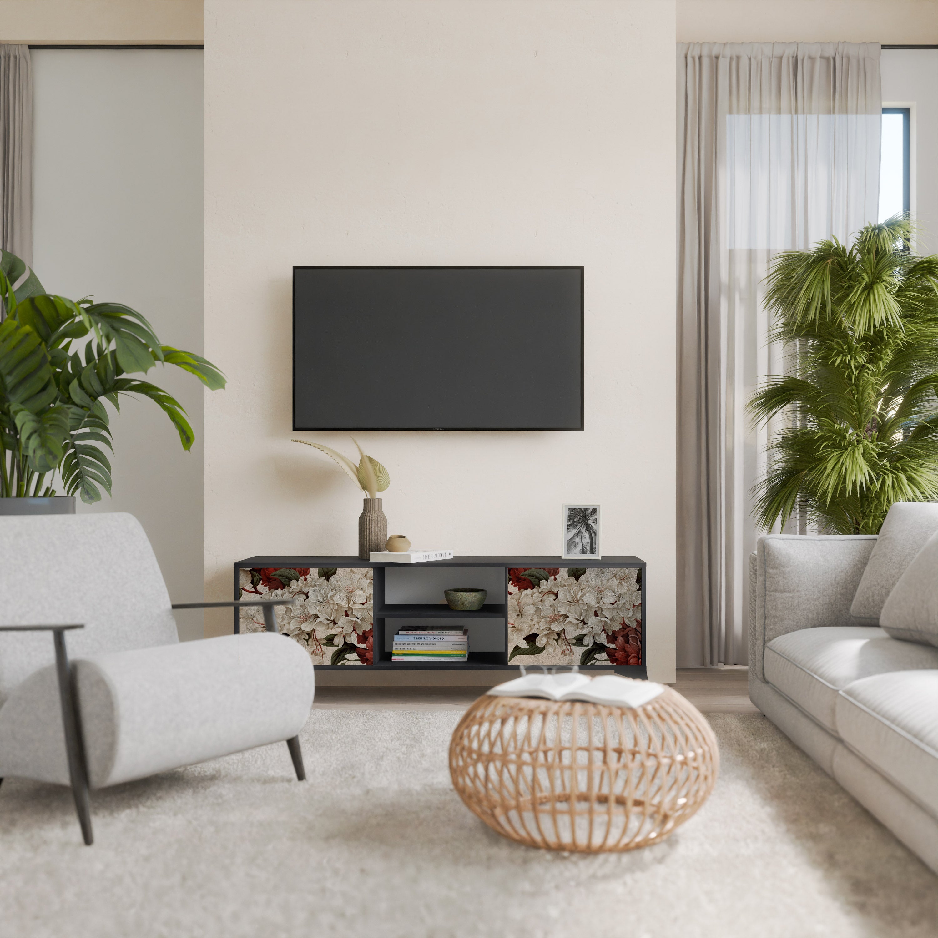 Mueble de TV de 2 puertas EPHEMERAL DAYS en acabado negro