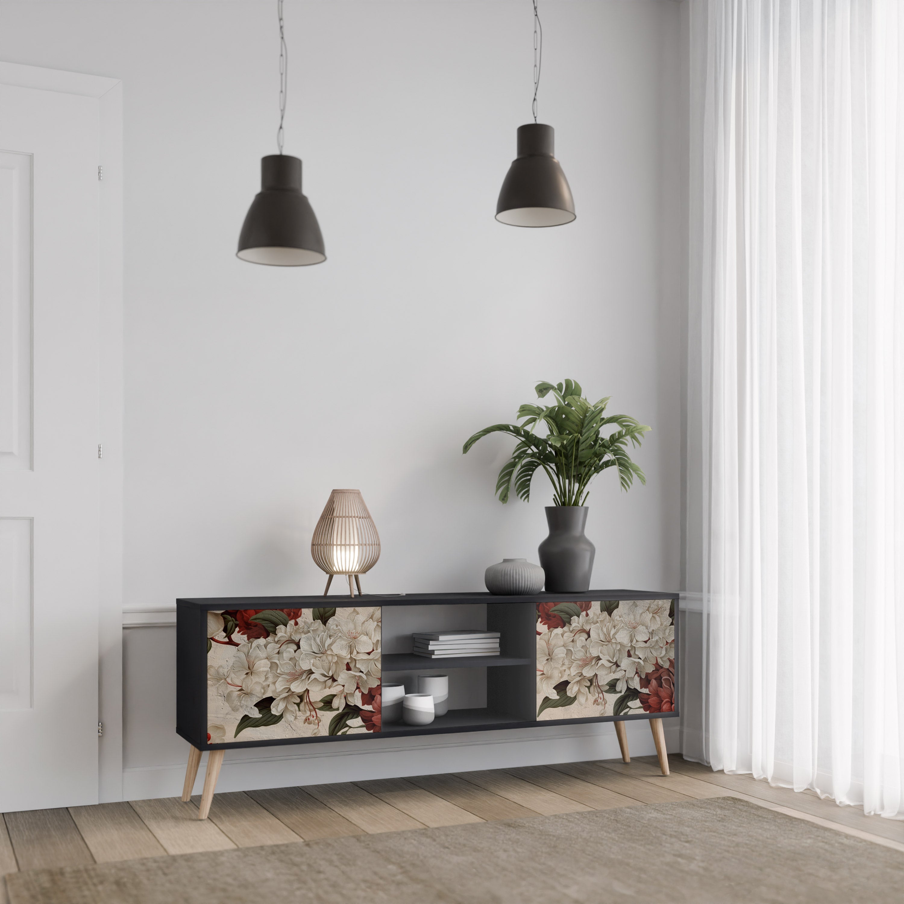 Mueble de TV de 2 puertas EPHEMERAL DAYS en acabado negro