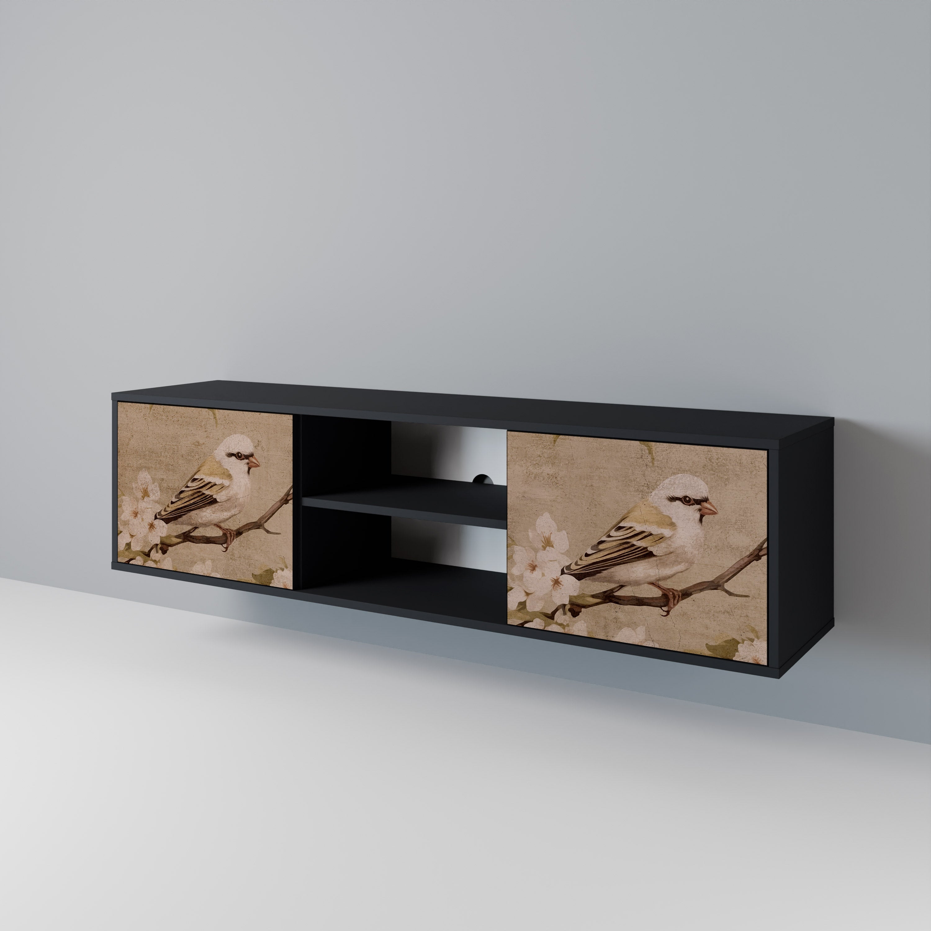 Mueble de TV de 2 puertas PETAL DISTINGUISH en acabado negro