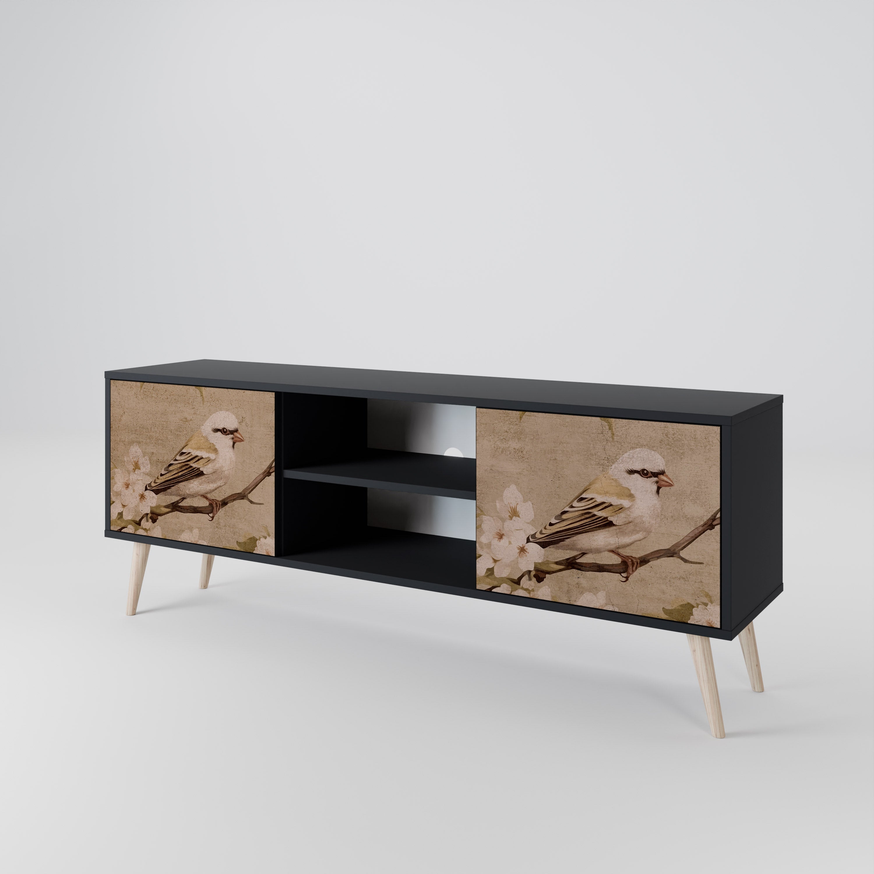 Mueble de TV de 2 puertas PETAL DISTINGUISH en acabado negro
