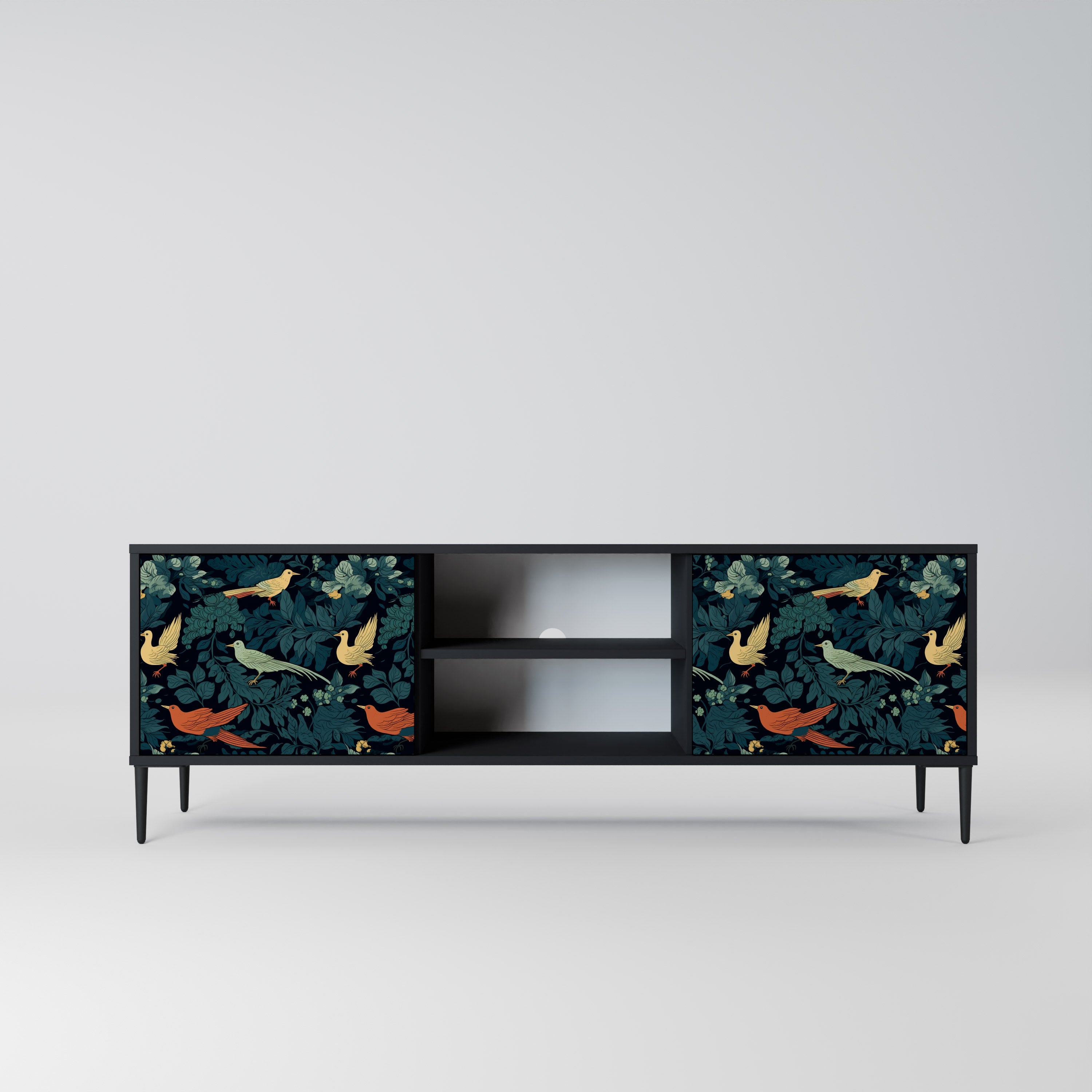 Mueble de TV de 2 puertas FOWL ORNAMENT con acabado negro